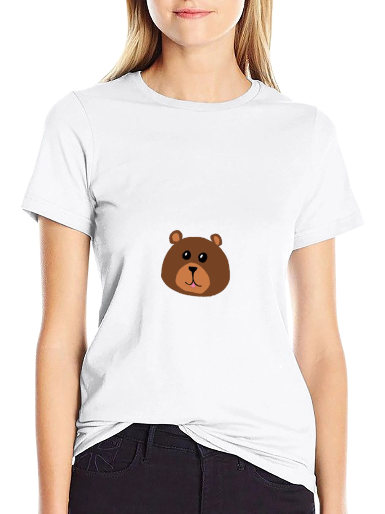 Cute Bear Face Black T-Shirt