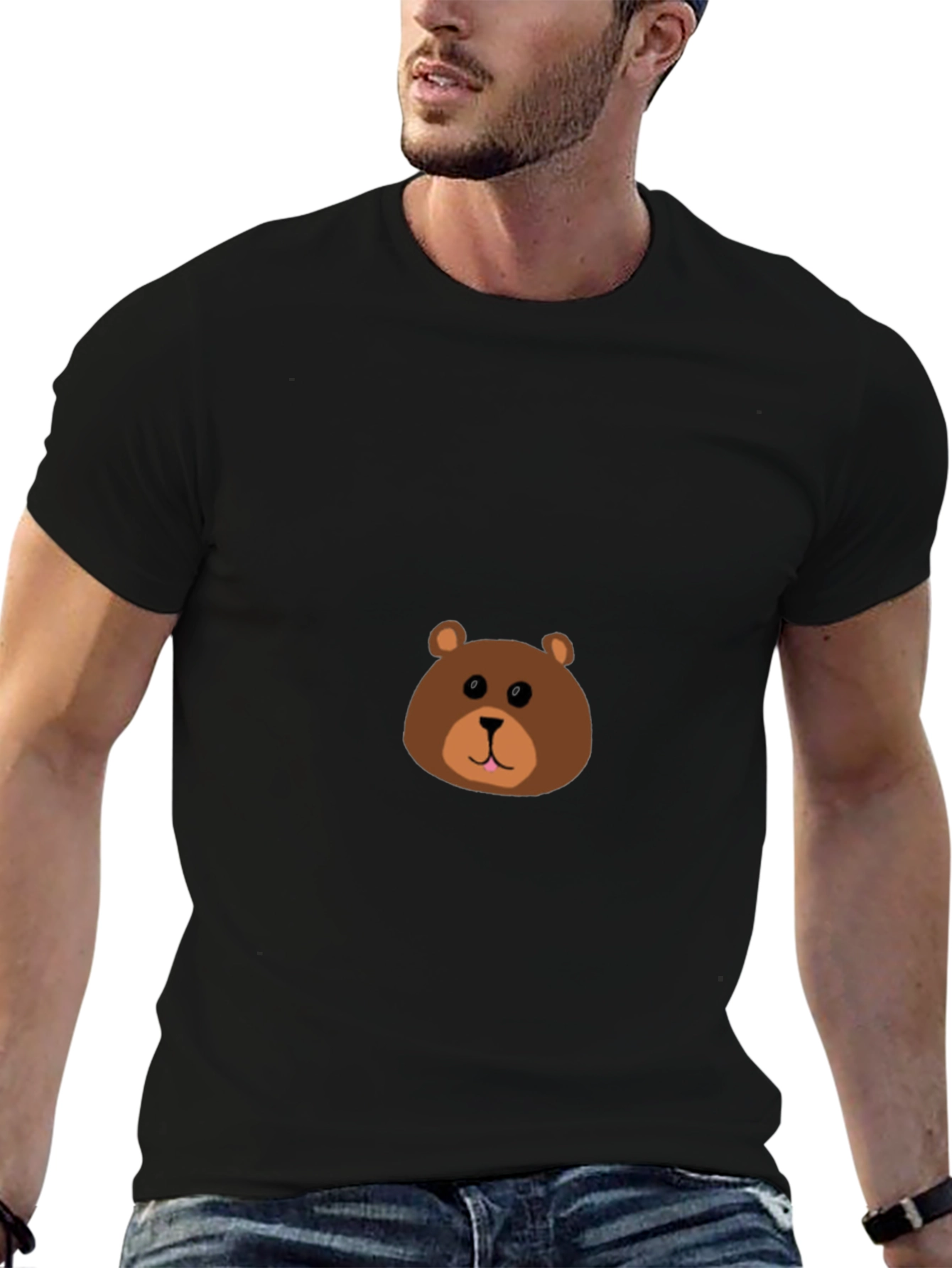 Cute Bear Face Black T-Shirt