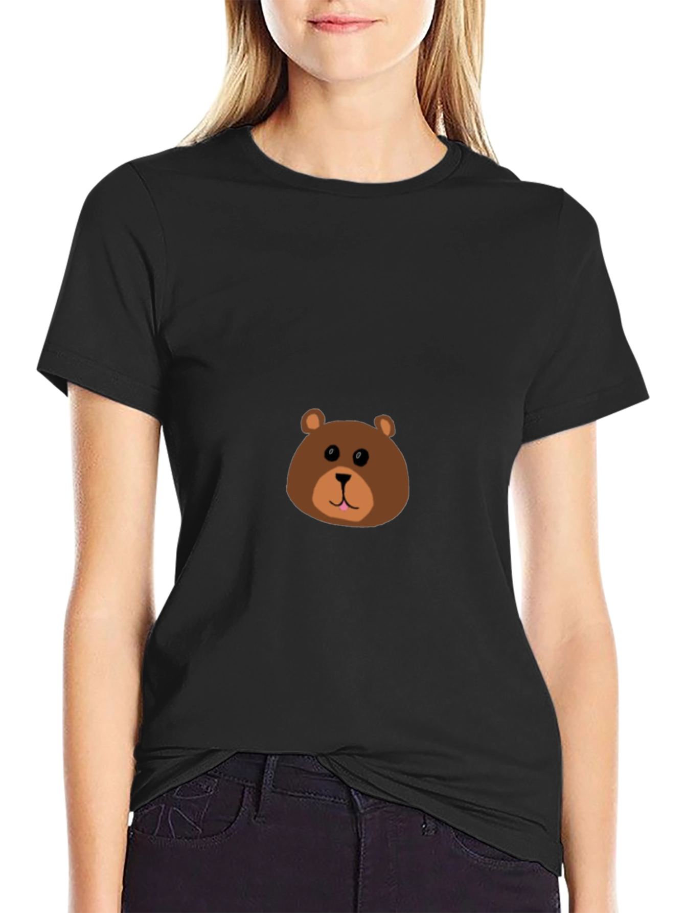 Cute Bear Face Black T-Shirt