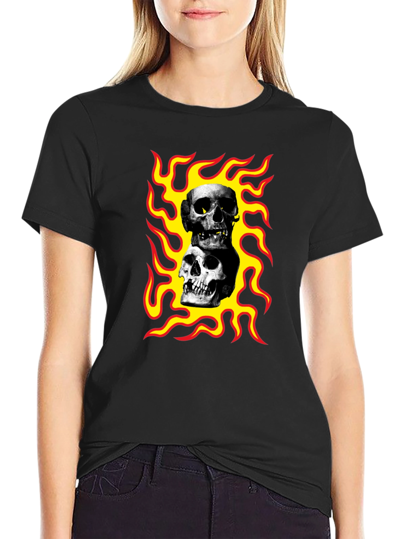 Skulls on Fire Graphic Tee - Rocker Style