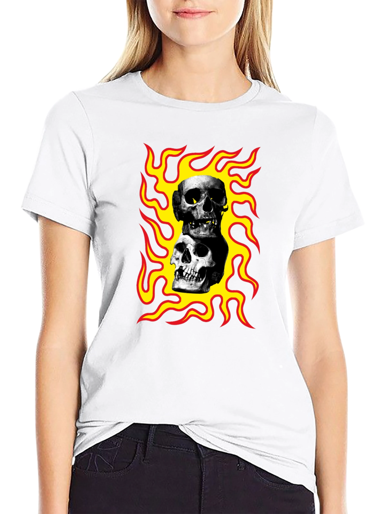 Skulls on Fire Graphic Tee - Rocker Style