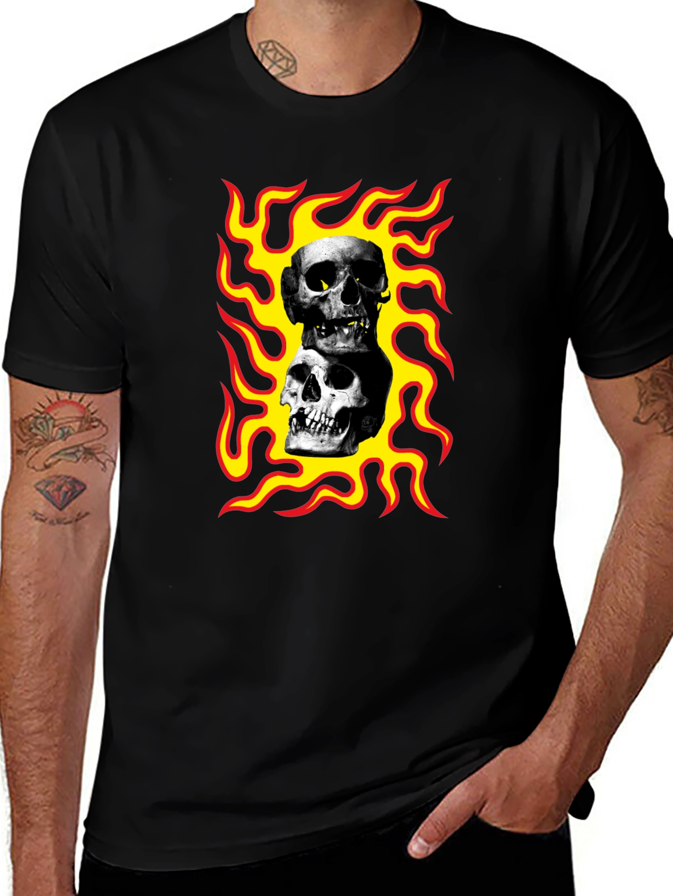 Skulls on Fire Graphic Tee - Rocker Style
