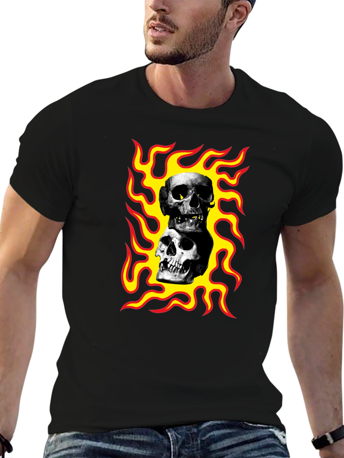 Skulls on Fire Graphic Tee - Rocker Style