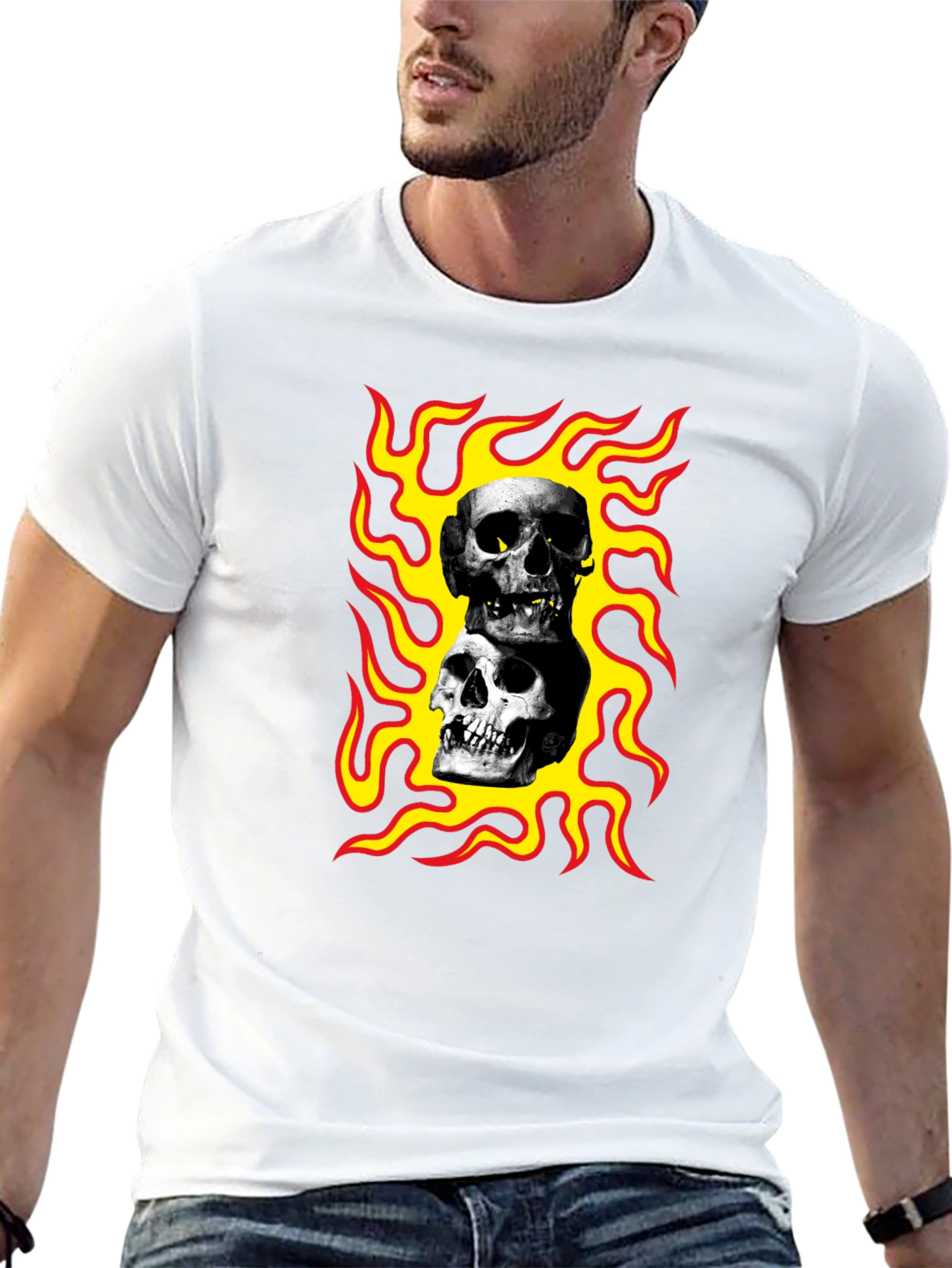 Skulls on Fire Graphic Tee - Rocker Style