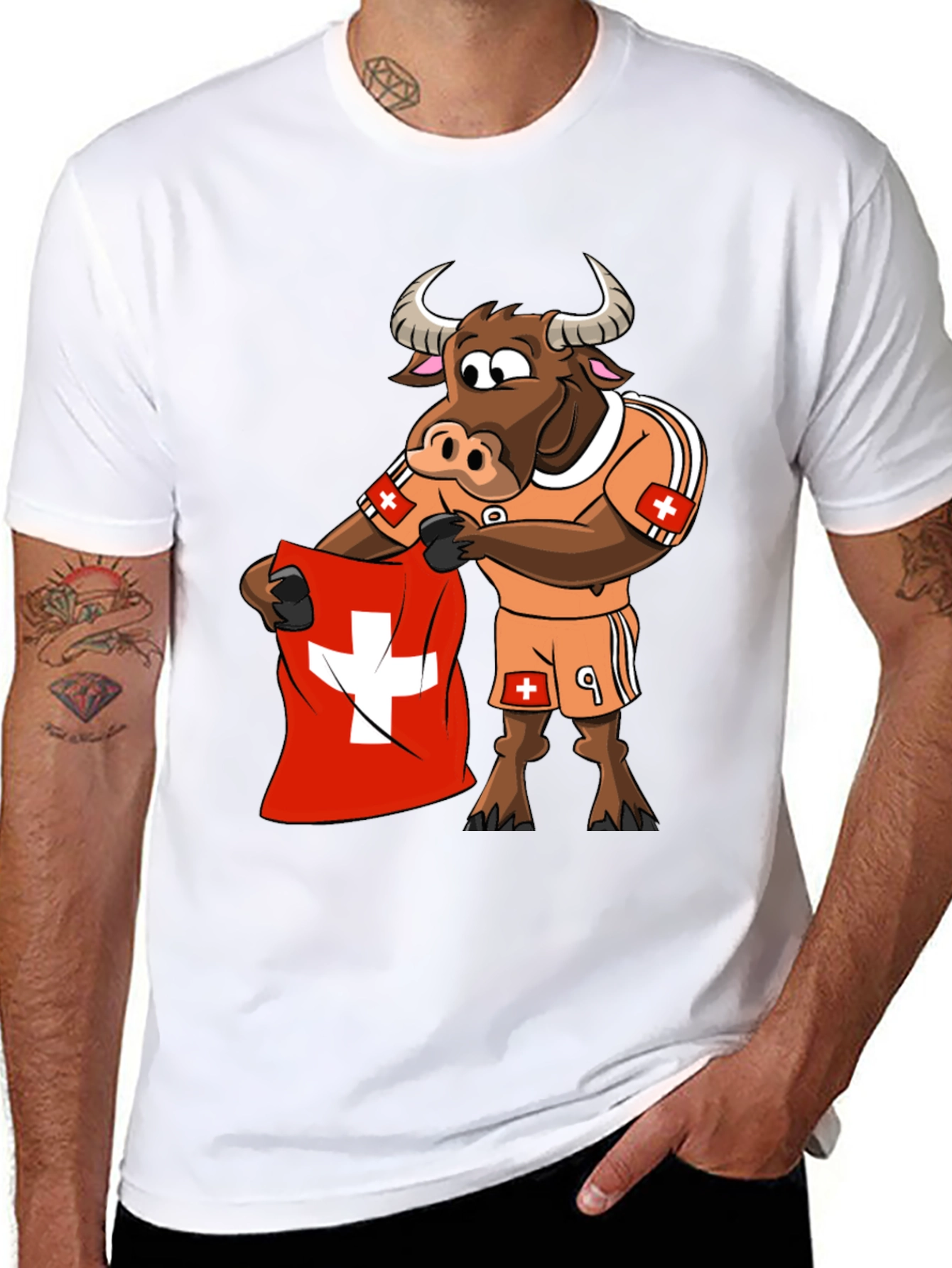 Swiss Bull Soccer Fan T-Shirt - Black Cotton Tee