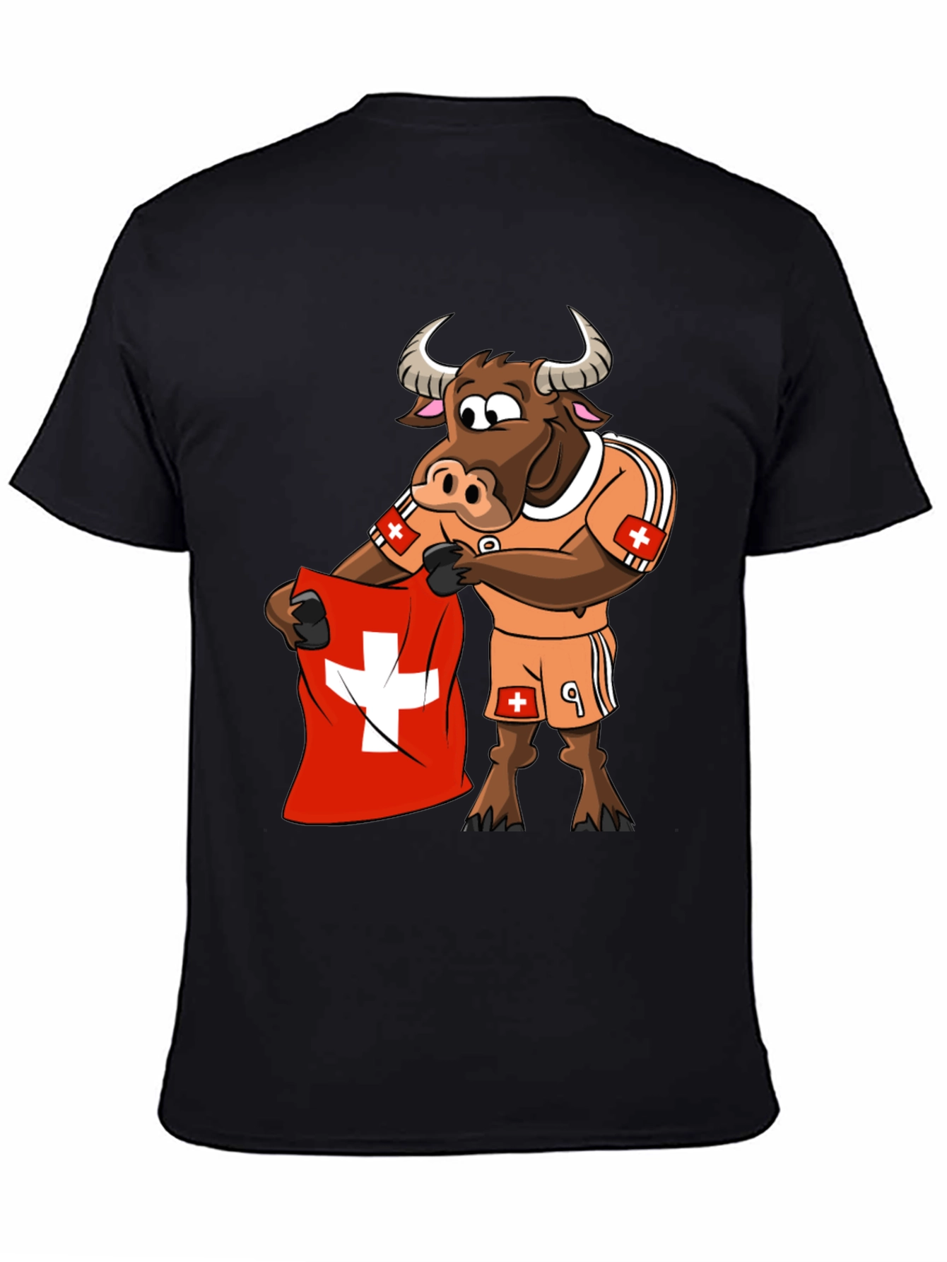 Swiss Bull Soccer Fan T-Shirt - Black Cotton Tee
