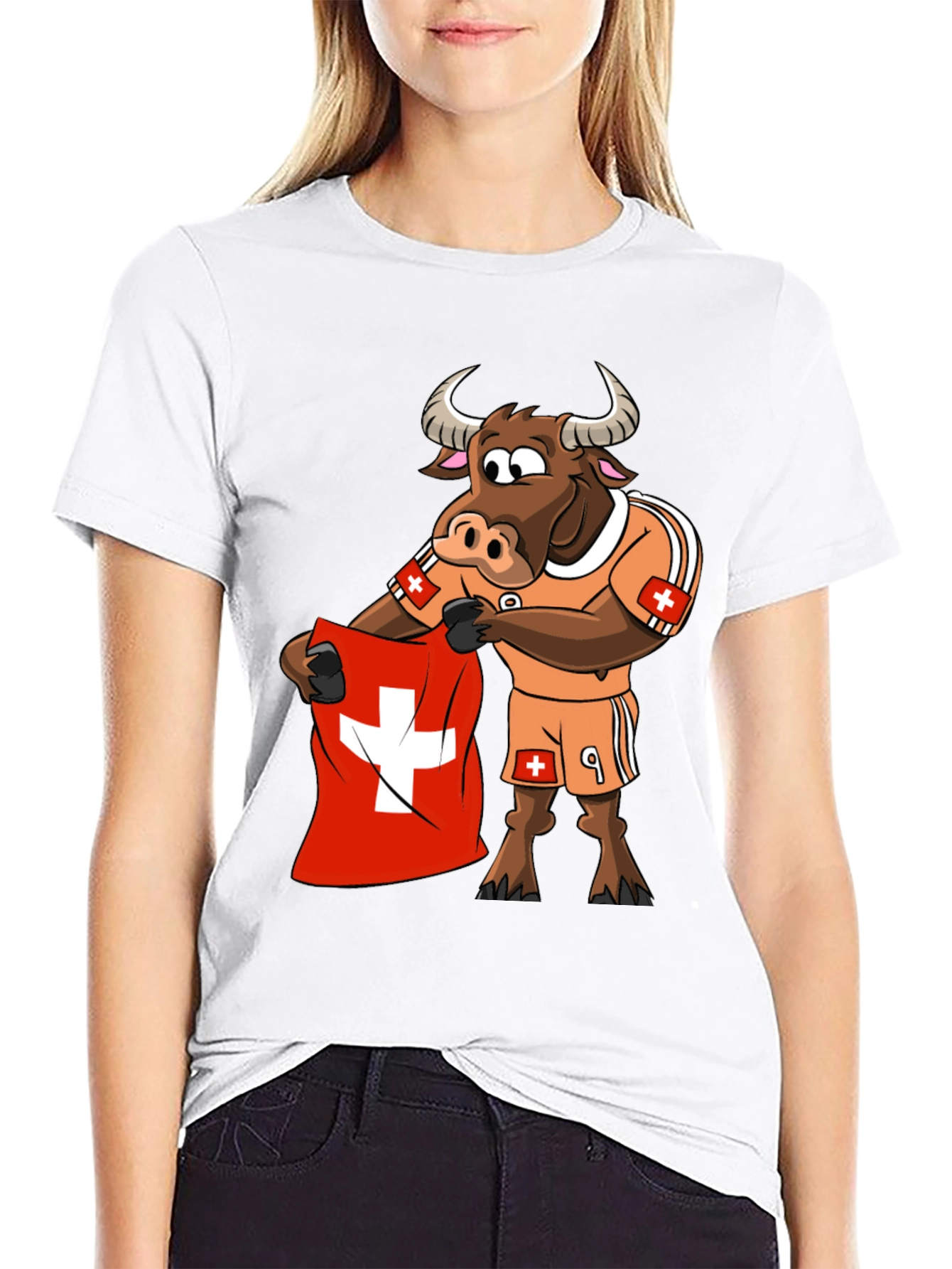 Swiss Bull Soccer Fan T-Shirt - Black Cotton Tee