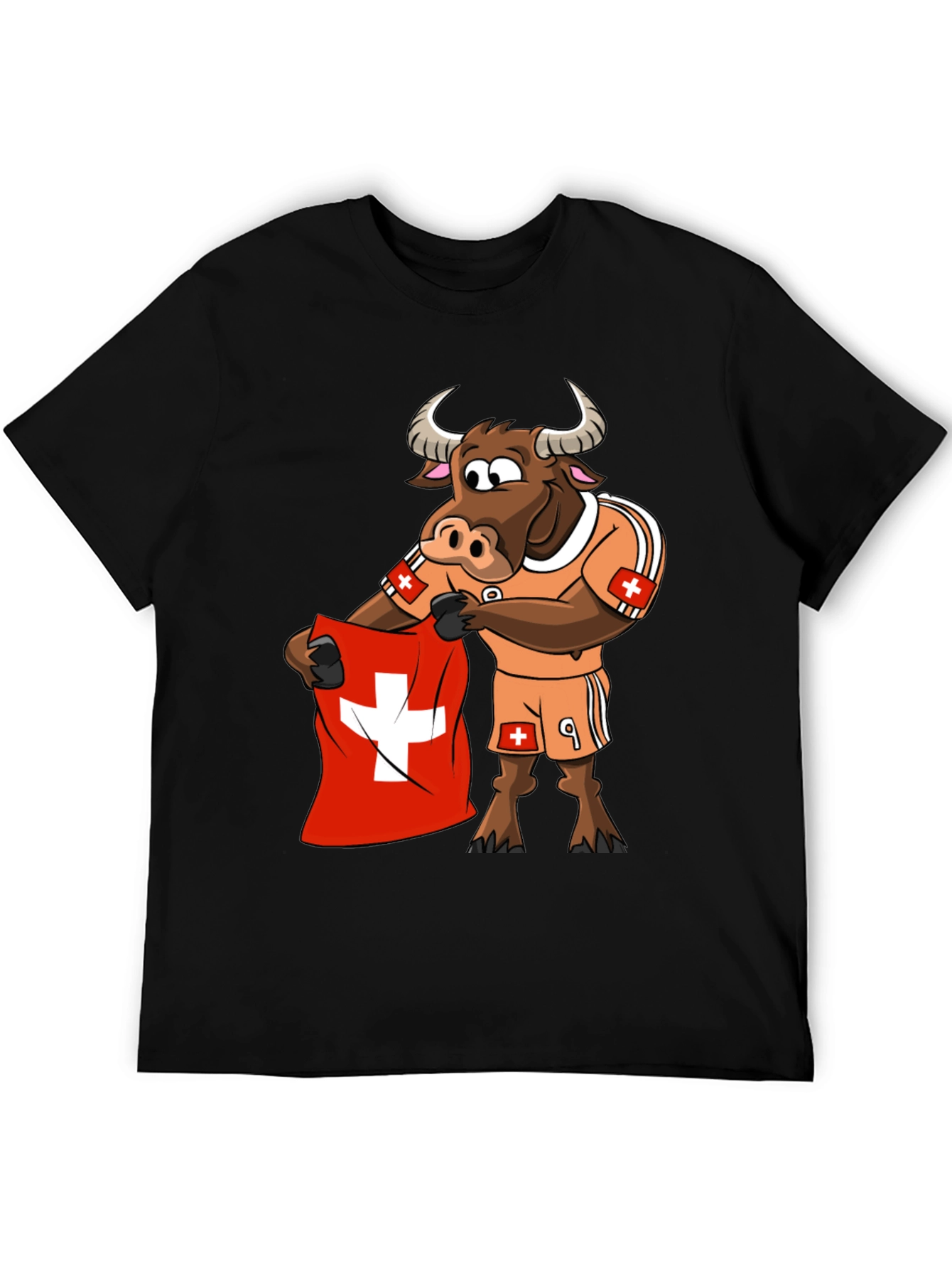 Swiss Bull Soccer Fan T-Shirt - Black Cotton Tee
