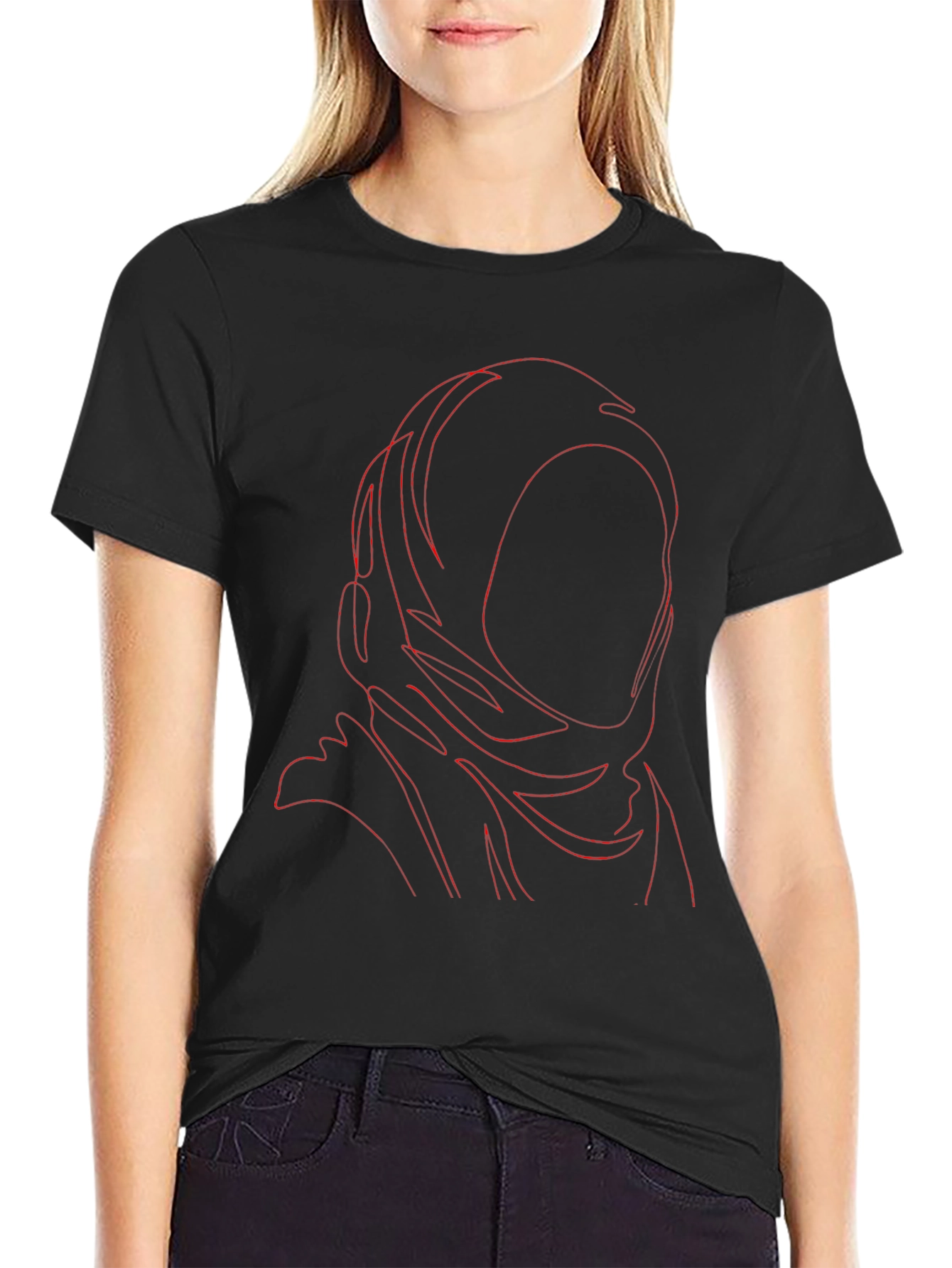 Abstract Red Line Art Black T-Shirt