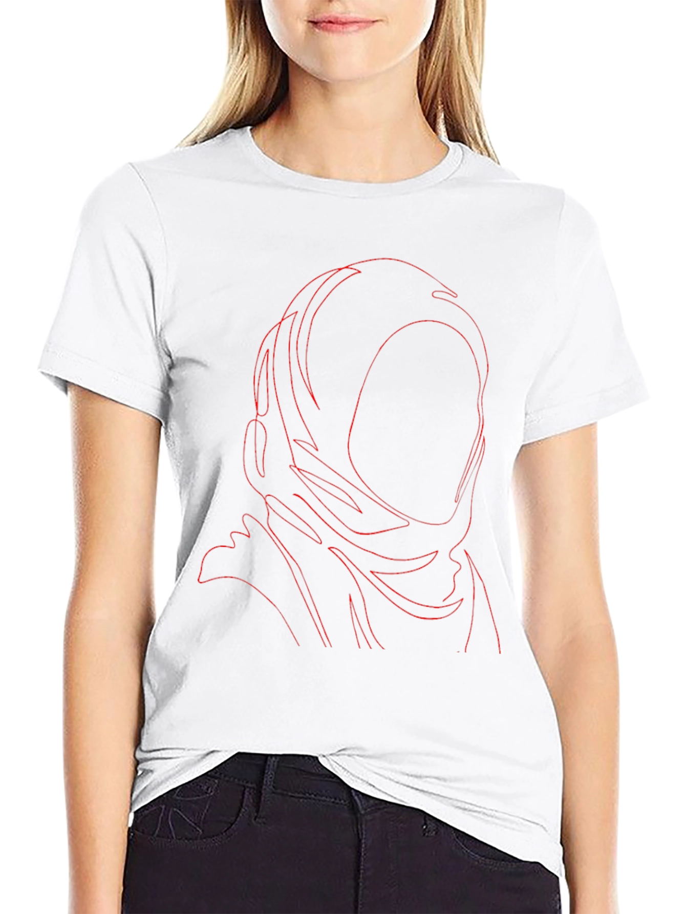 Abstract Red Line Art Black T-Shirt