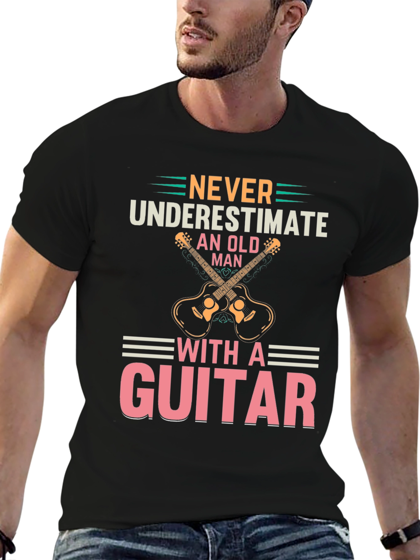 Never Underestimate Old Man with a Guitar Tee