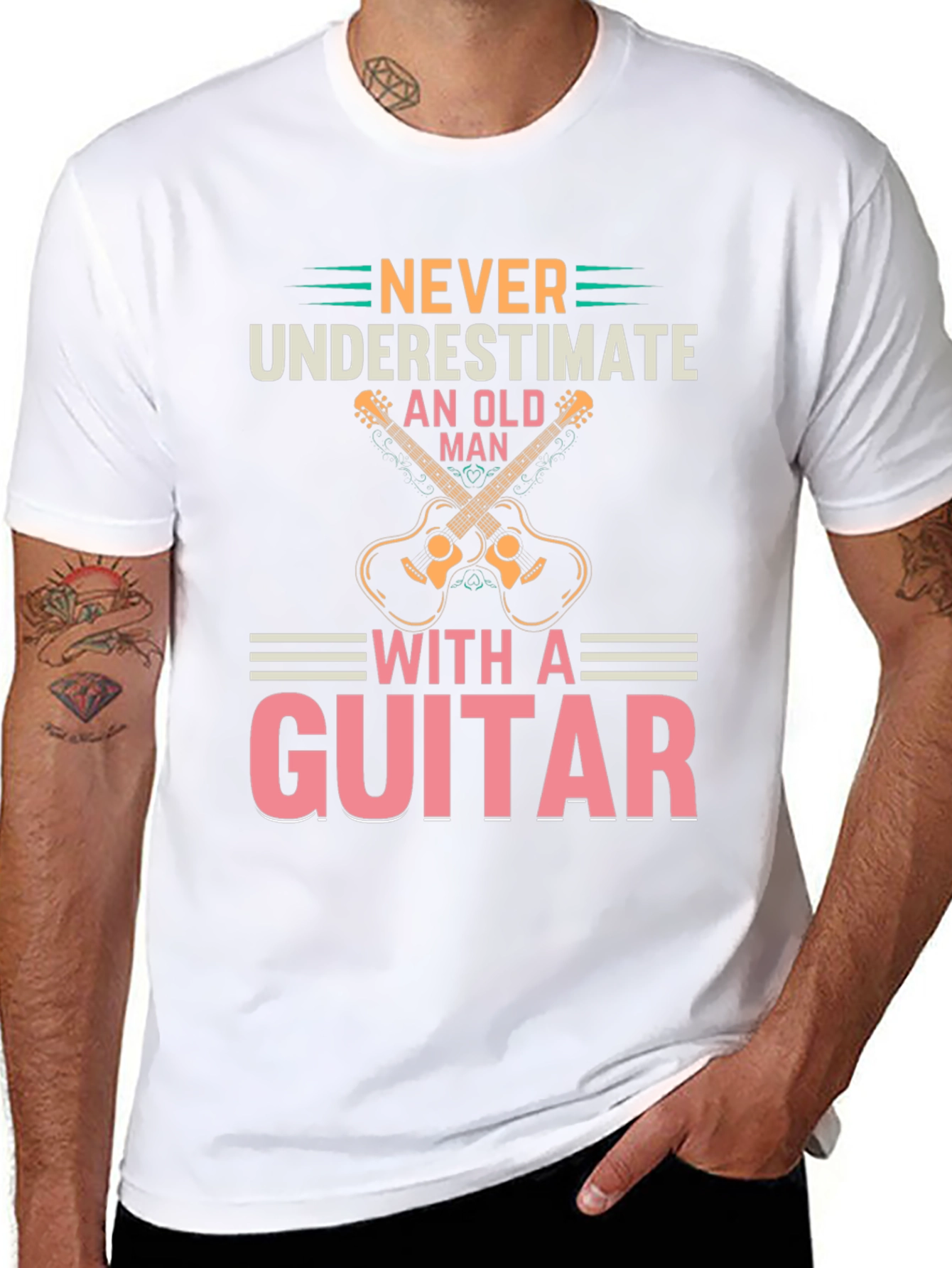 Never Underestimate Old Man with a Guitar Tee