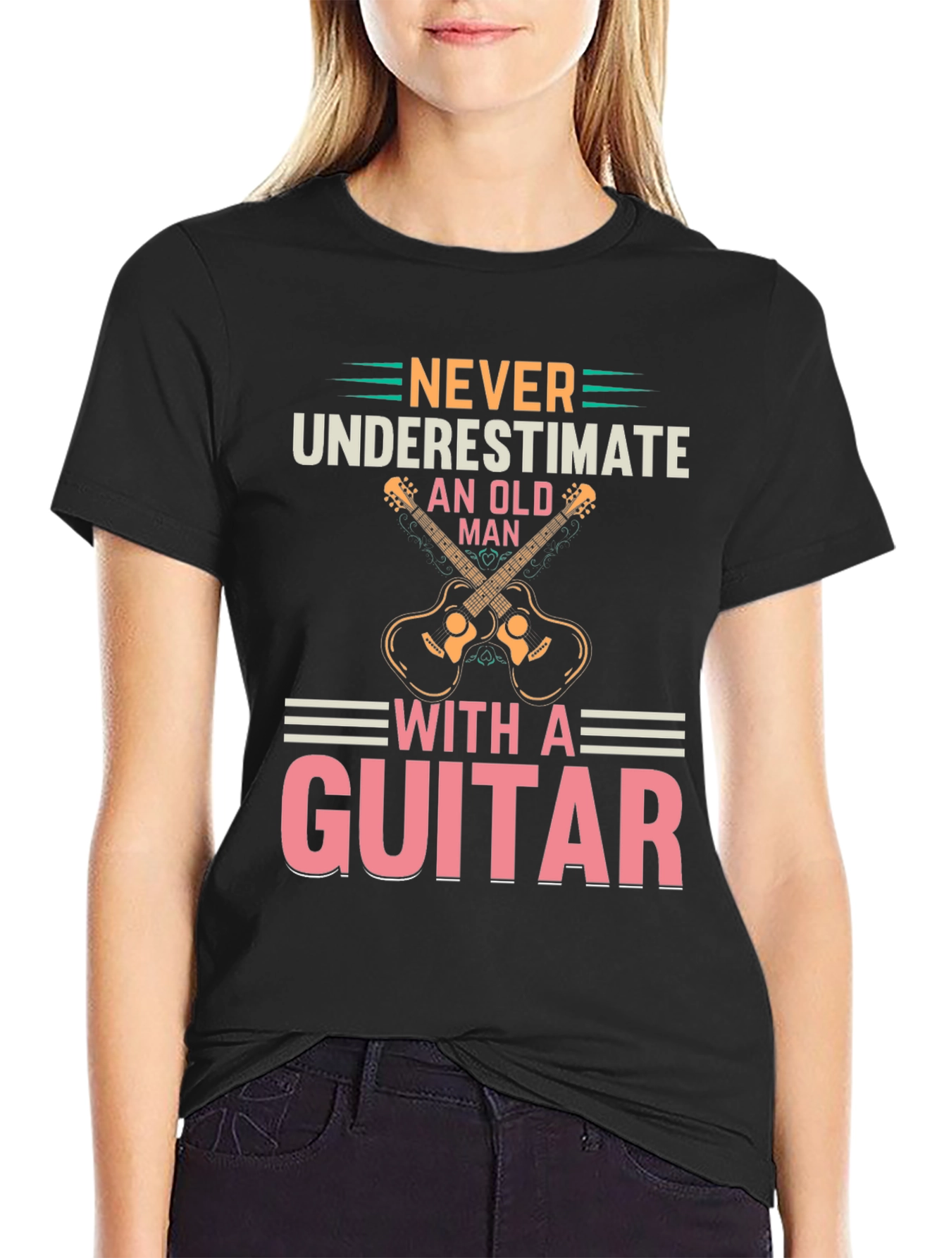 Never Underestimate Old Man with a Guitar Tee