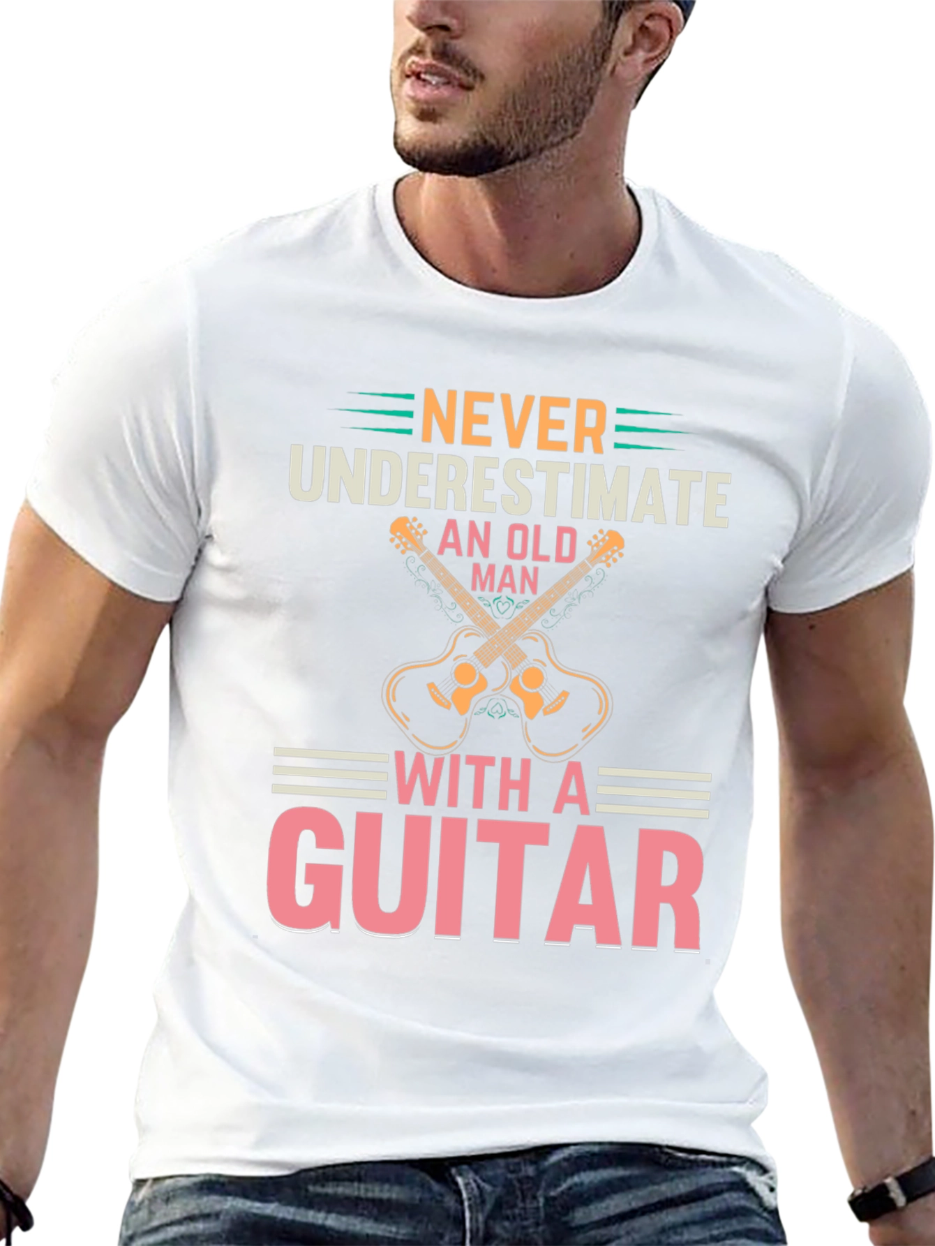 Never Underestimate Old Man with a Guitar Tee