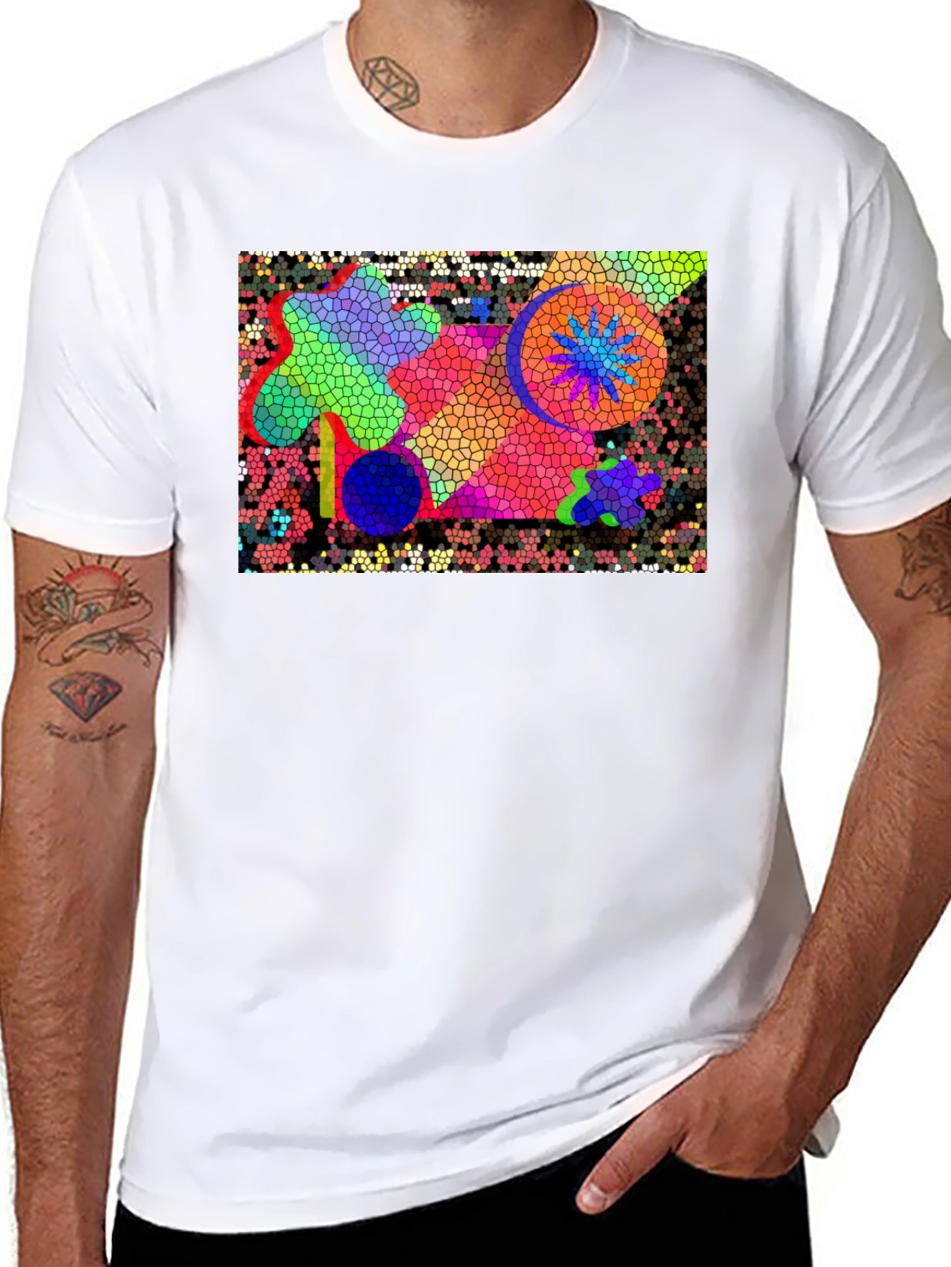 Mosaic Art Graphic Print Black T-Shirt