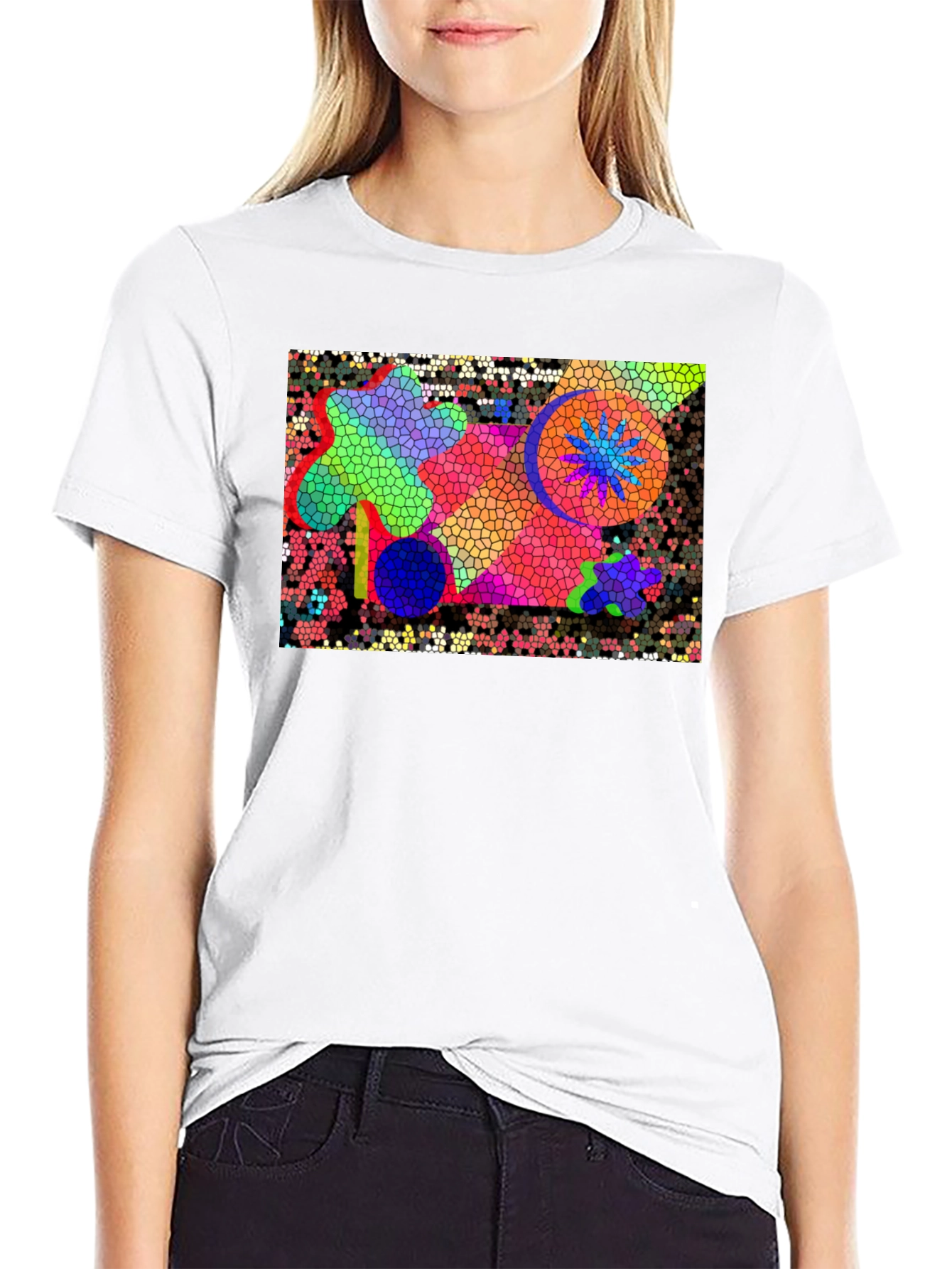 Mosaic Art Graphic Print Black T-Shirt