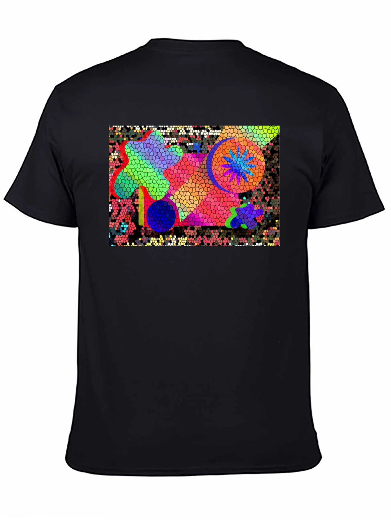 Mosaic Art Graphic Print Black T-Shirt