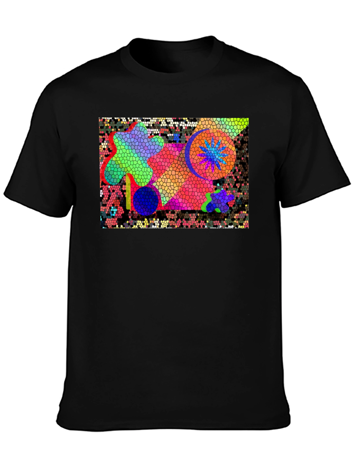 Mosaic Art Graphic Print Black T-Shirt