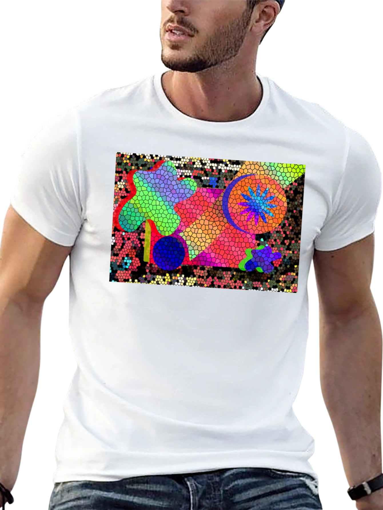 Mosaic Art Graphic Print Black T-Shirt