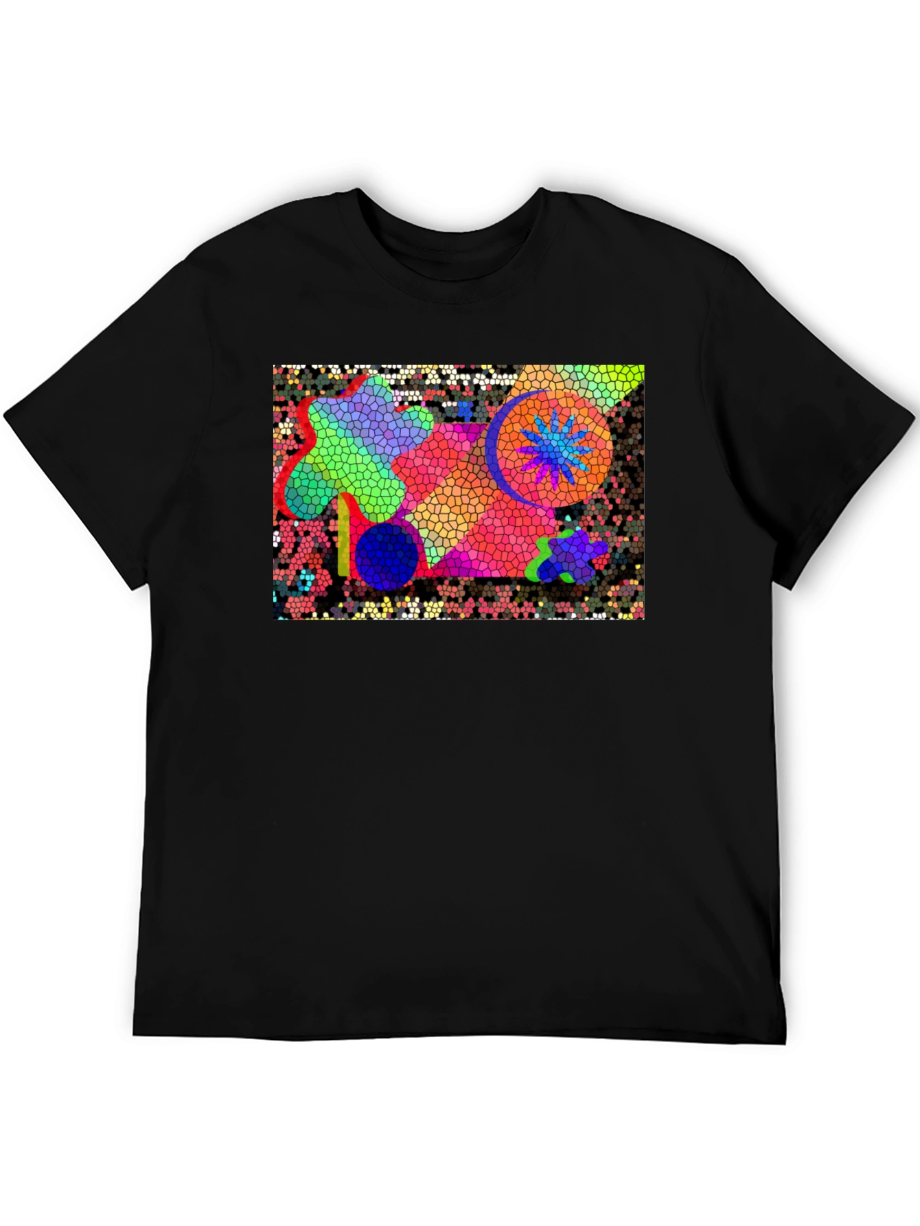 Mosaic Art Graphic Print Black T-Shirt