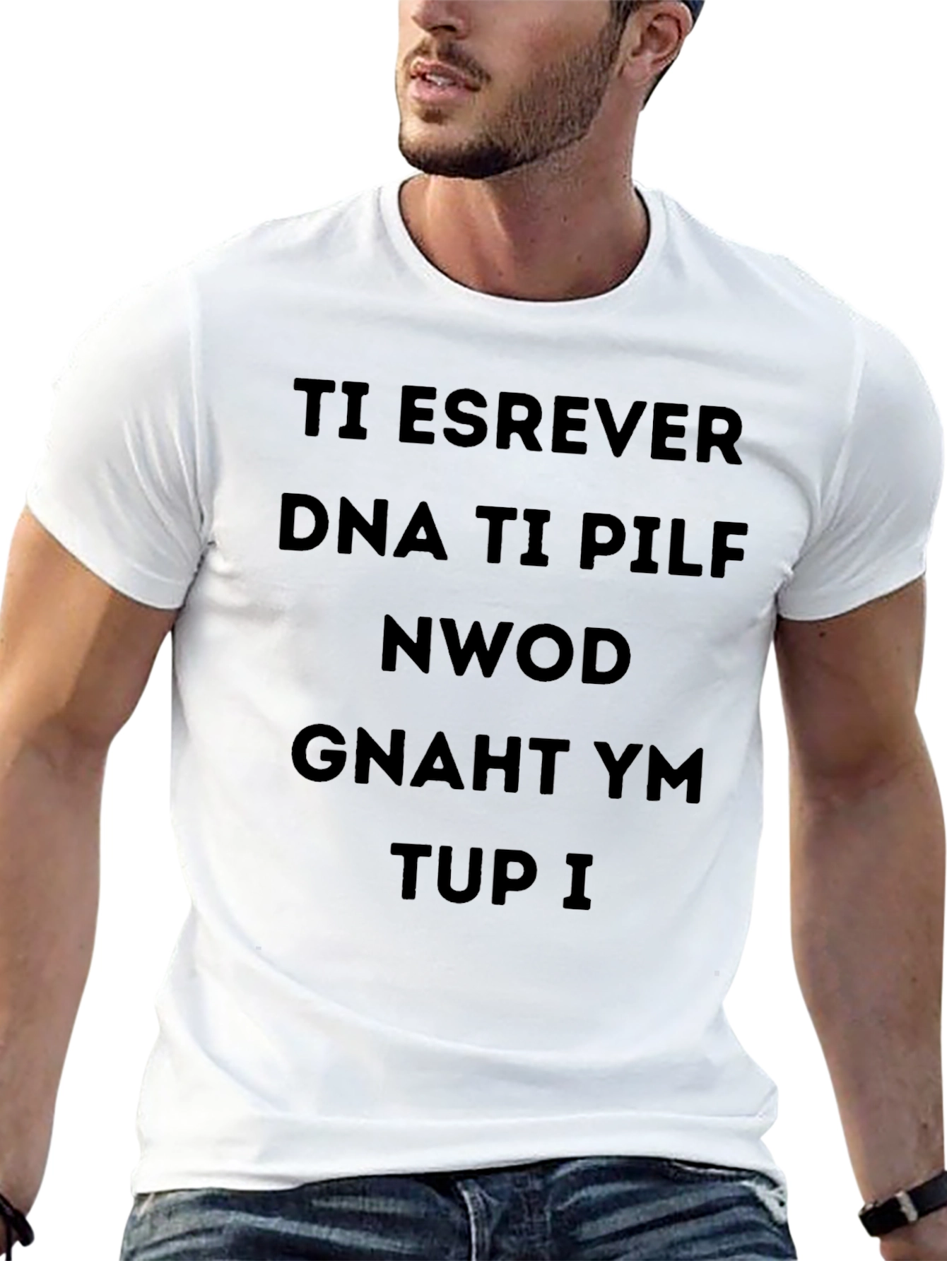 Reversed Text Black T-Shirt