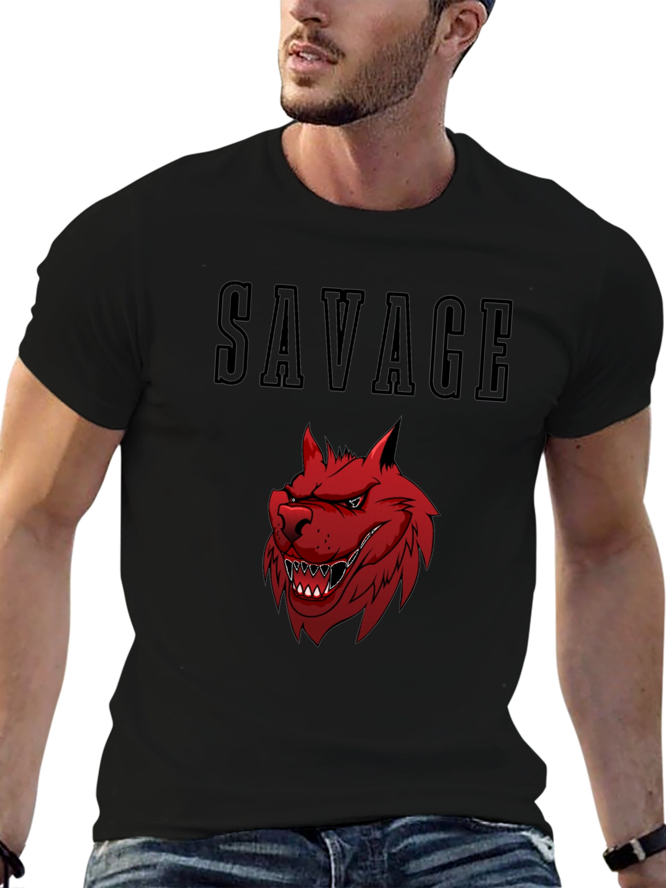 Savage Wolf Graphic Tee - Bold Black T-Shirt