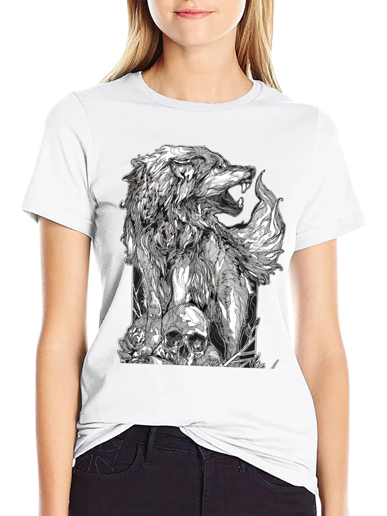 Wolf Skull Graphic Tee - Black