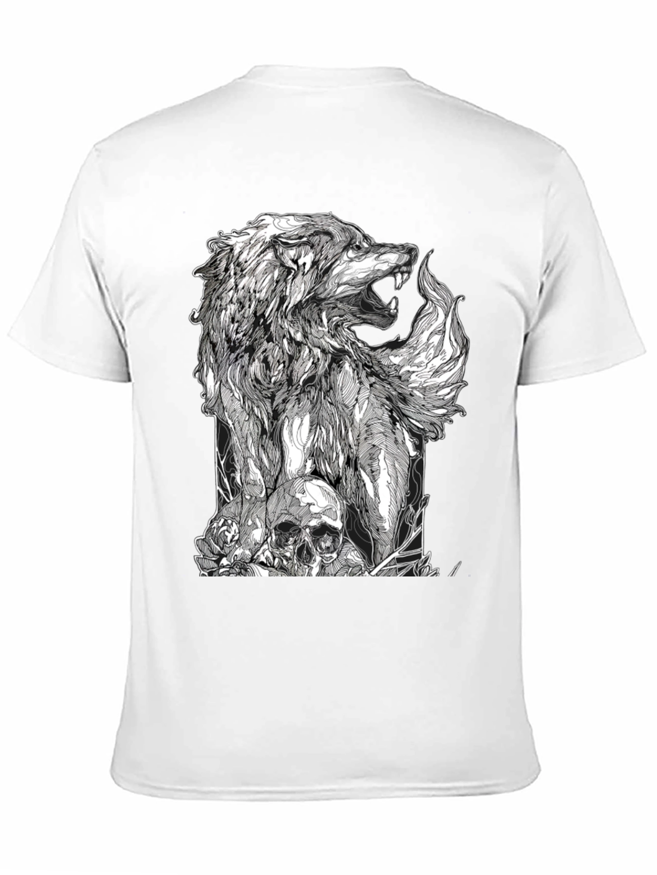 Wolf Skull Graphic Tee - Black