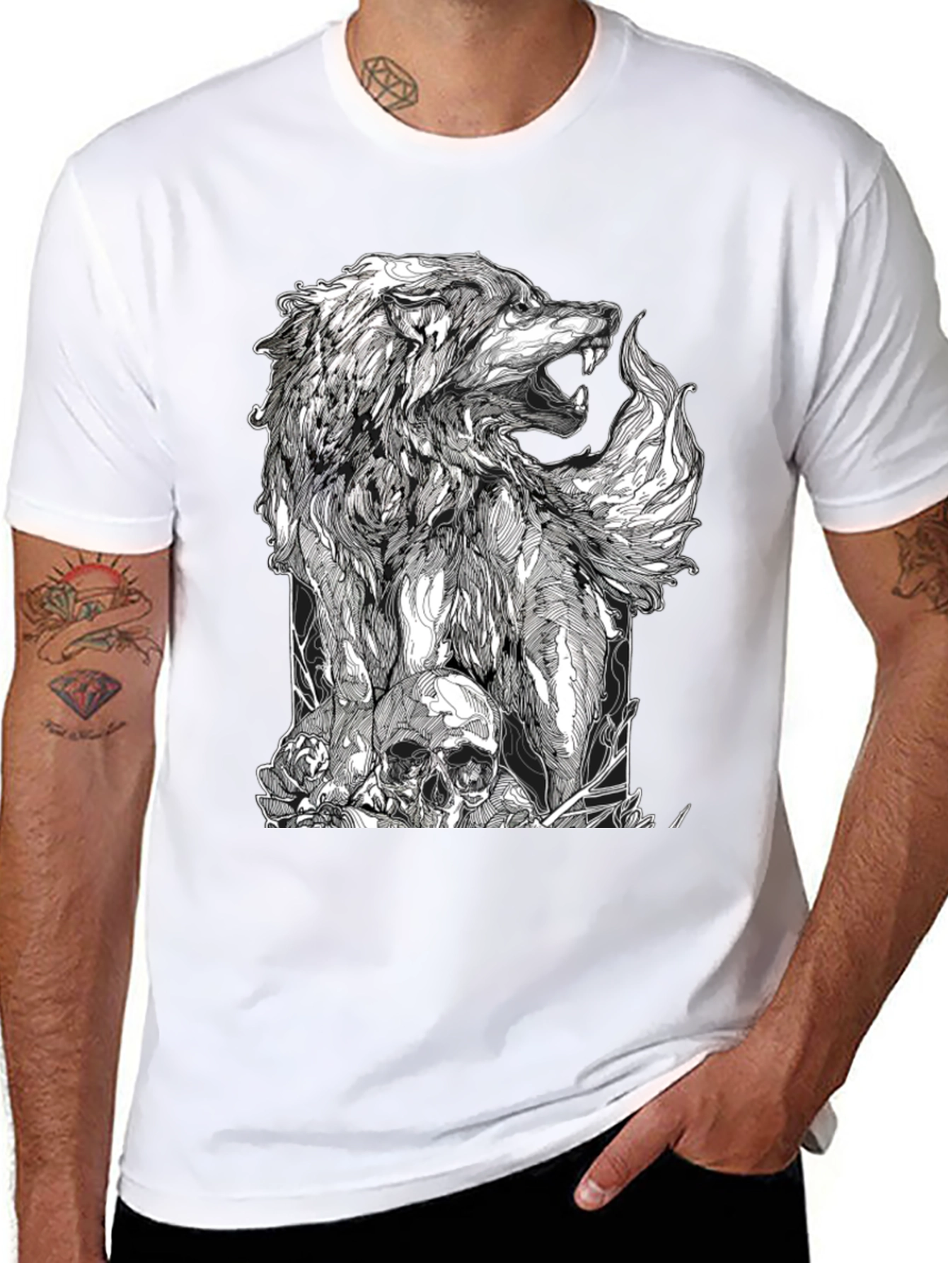 Wolf Skull Graphic Tee - Black