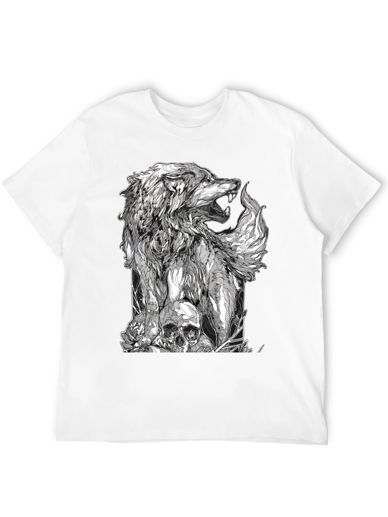 Wolf Skull Graphic Tee - Black