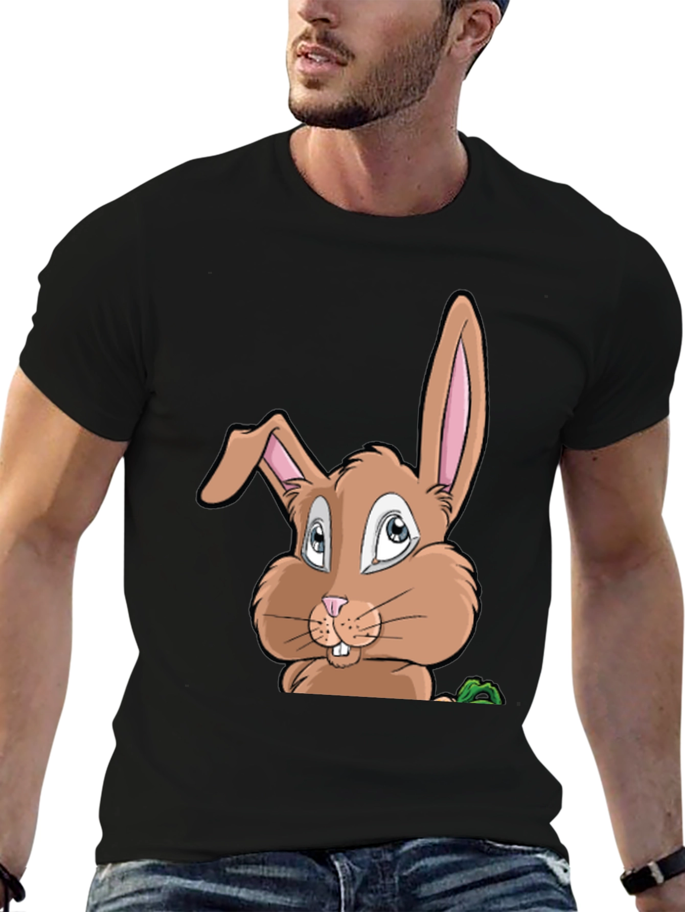 Cute Cartoon Bunny Graphic Black T-Shirt