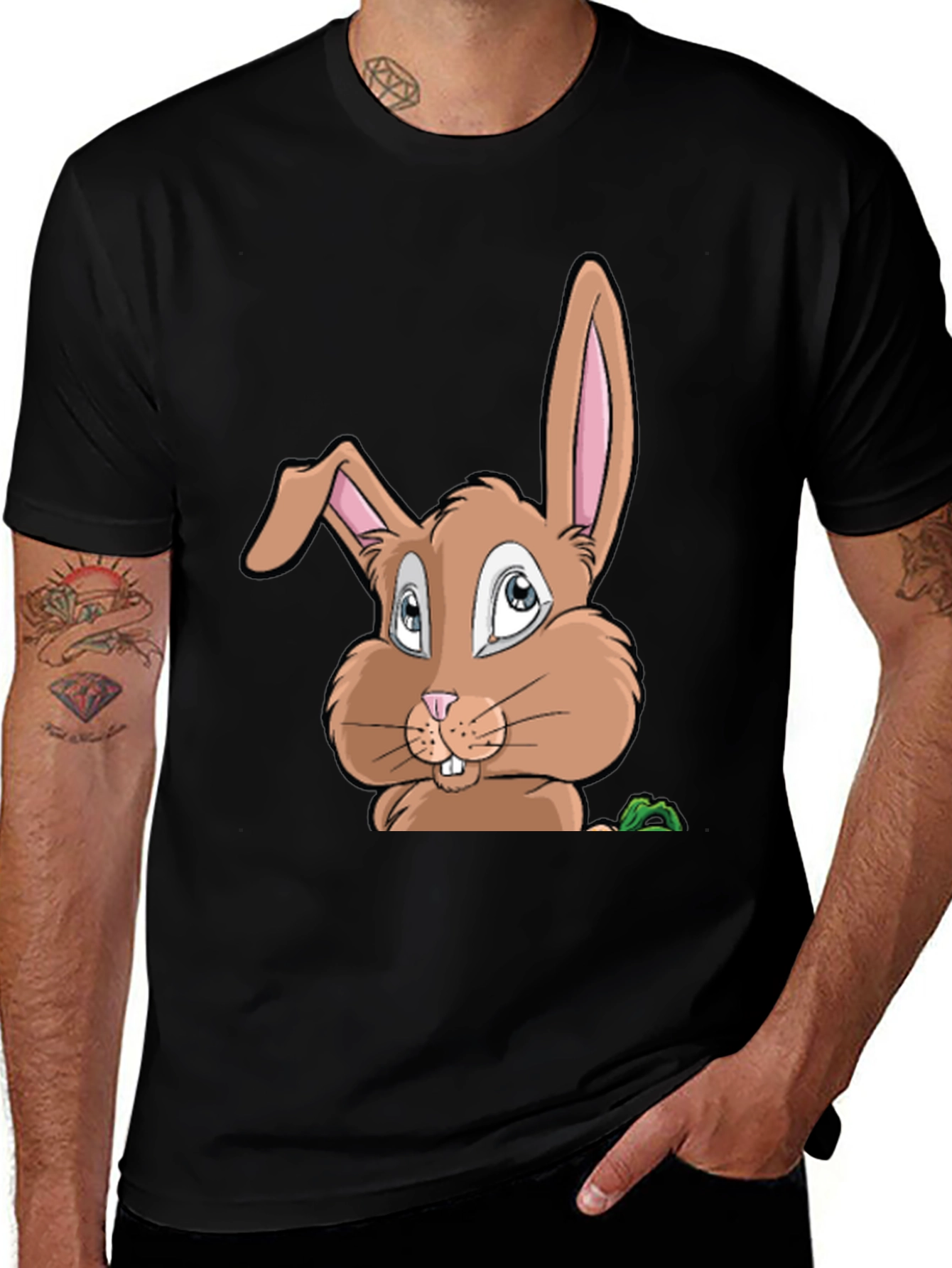 Cute Cartoon Bunny Graphic Black T-Shirt