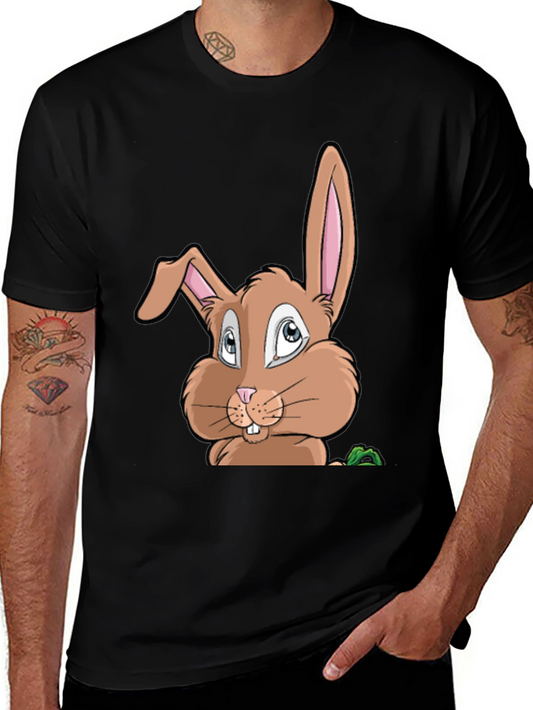 Cute Cartoon Bunny Graphic Black T-Shirt