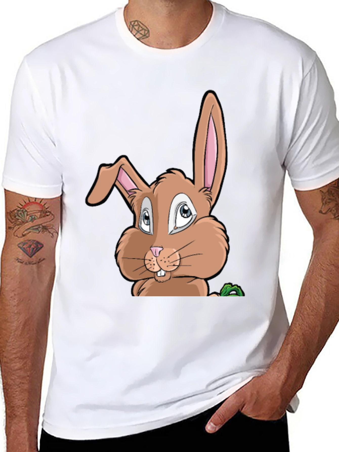 Cute Cartoon Bunny Graphic Black T-Shirt