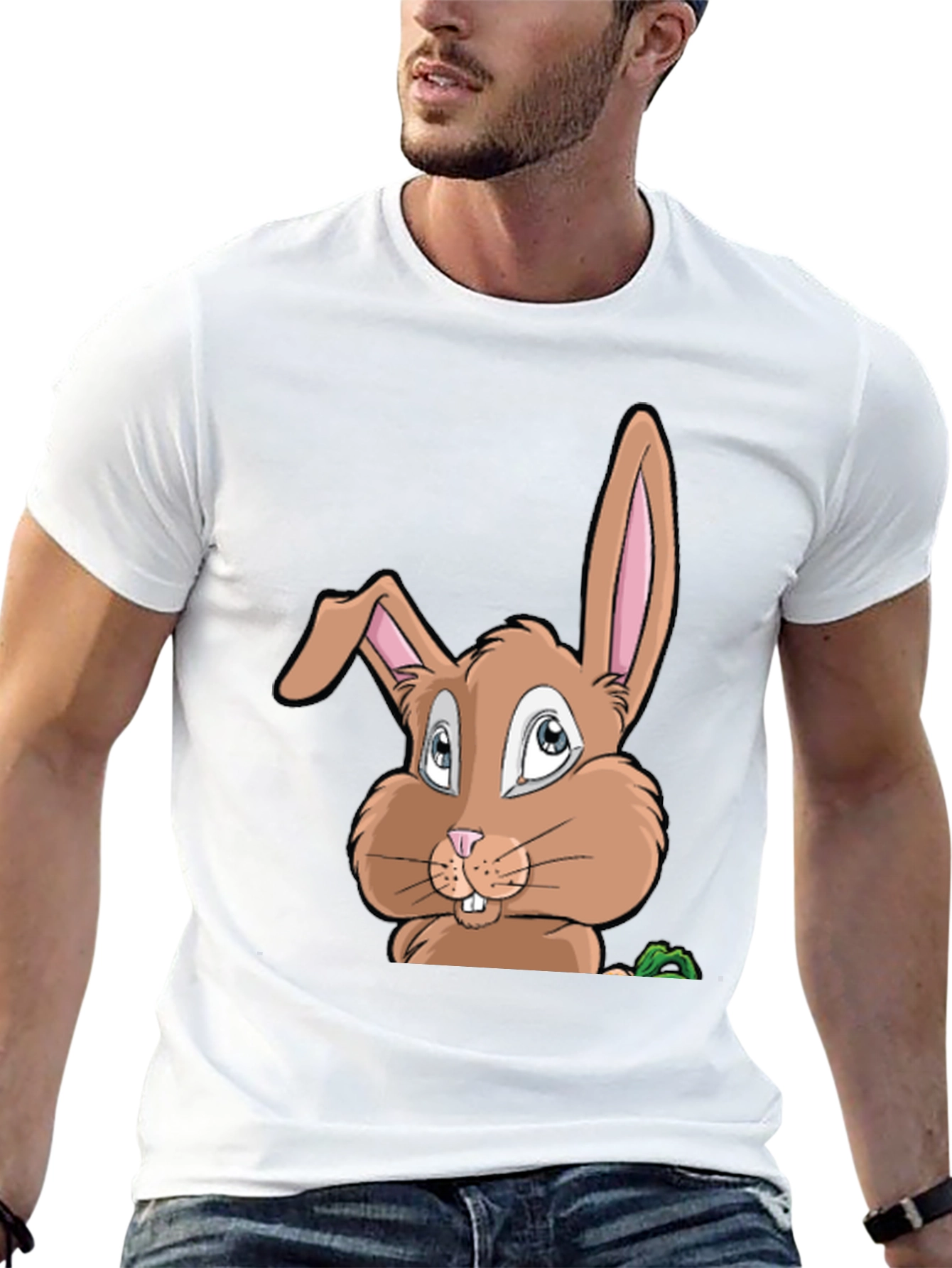 Cute Cartoon Bunny Graphic Black T-Shirt