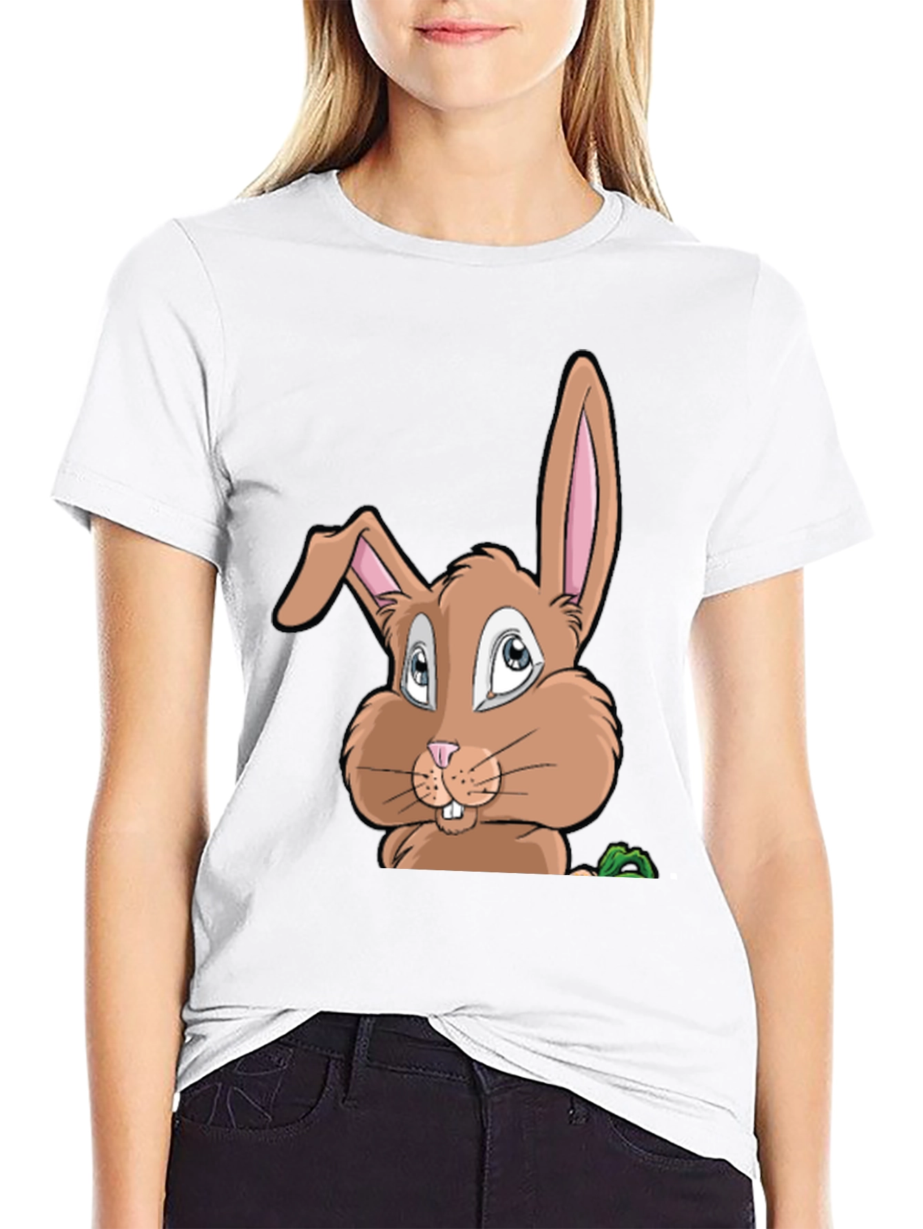 Cute Cartoon Bunny Graphic Black T-Shirt