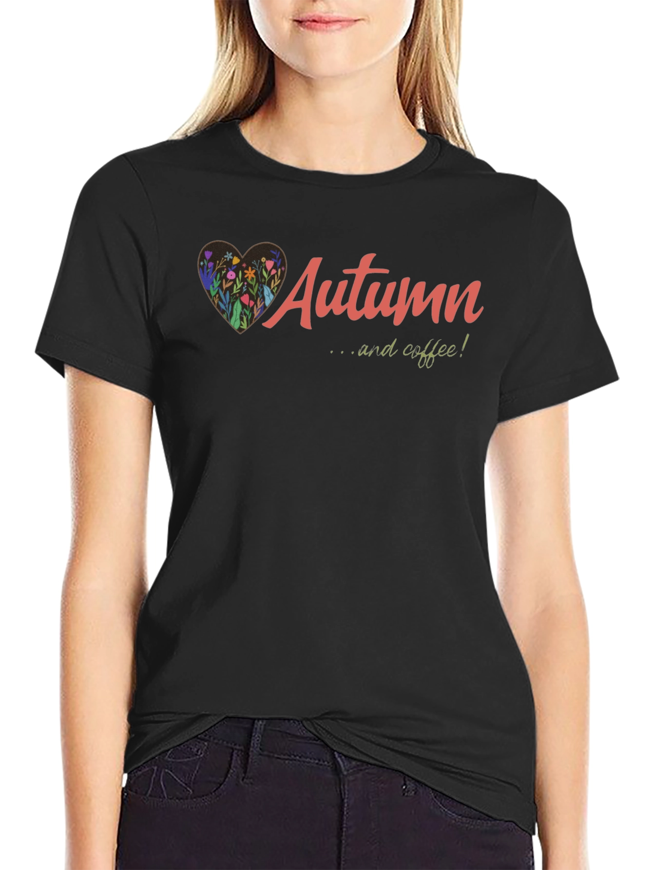 Autumn & Coffee Graphic Tee - Soft Black Cotton