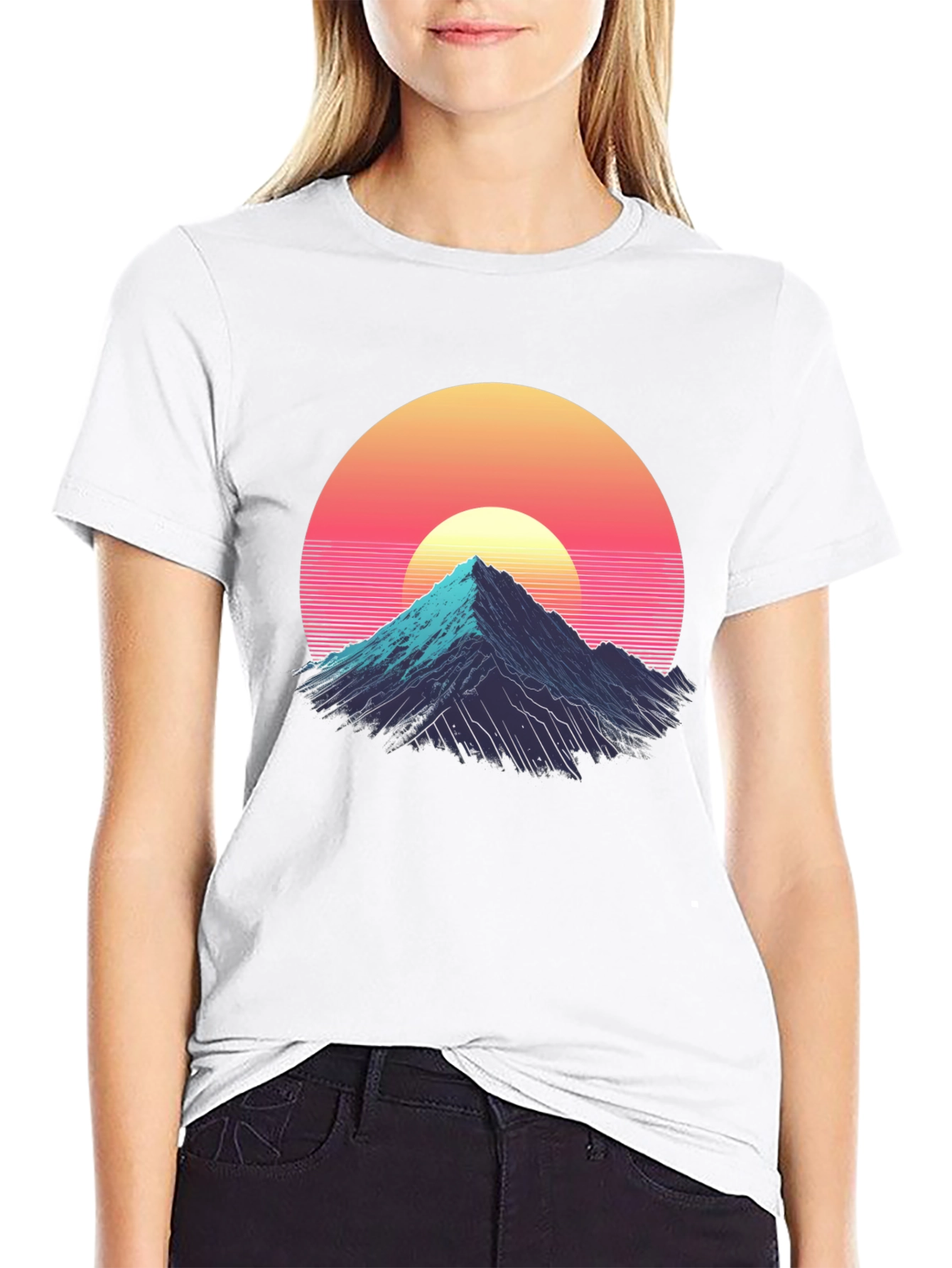 Retro Mountain Sunset Graphic Tee - Black