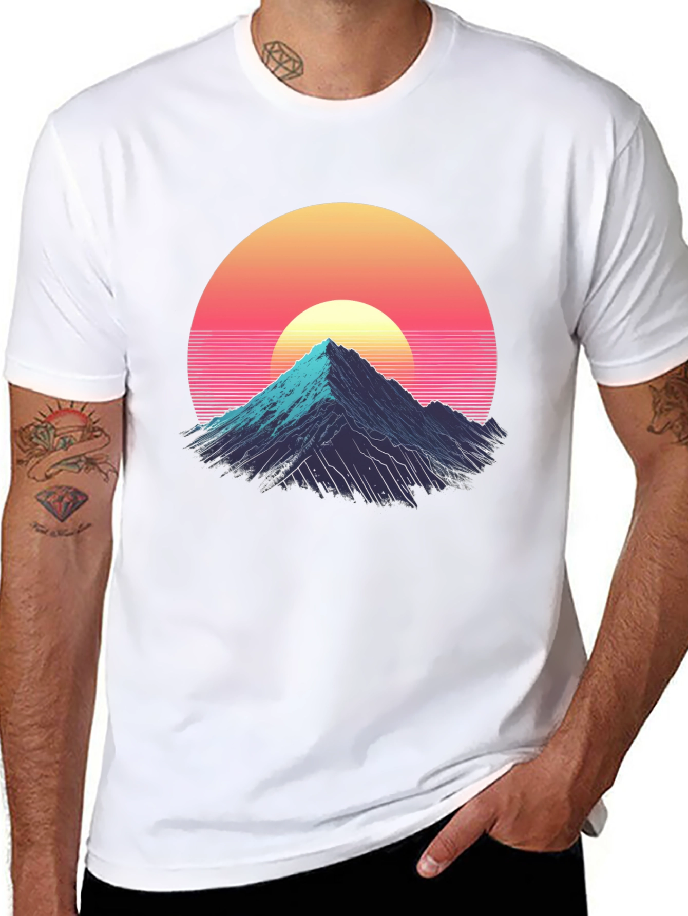 Retro Mountain Sunset Graphic Tee - Black