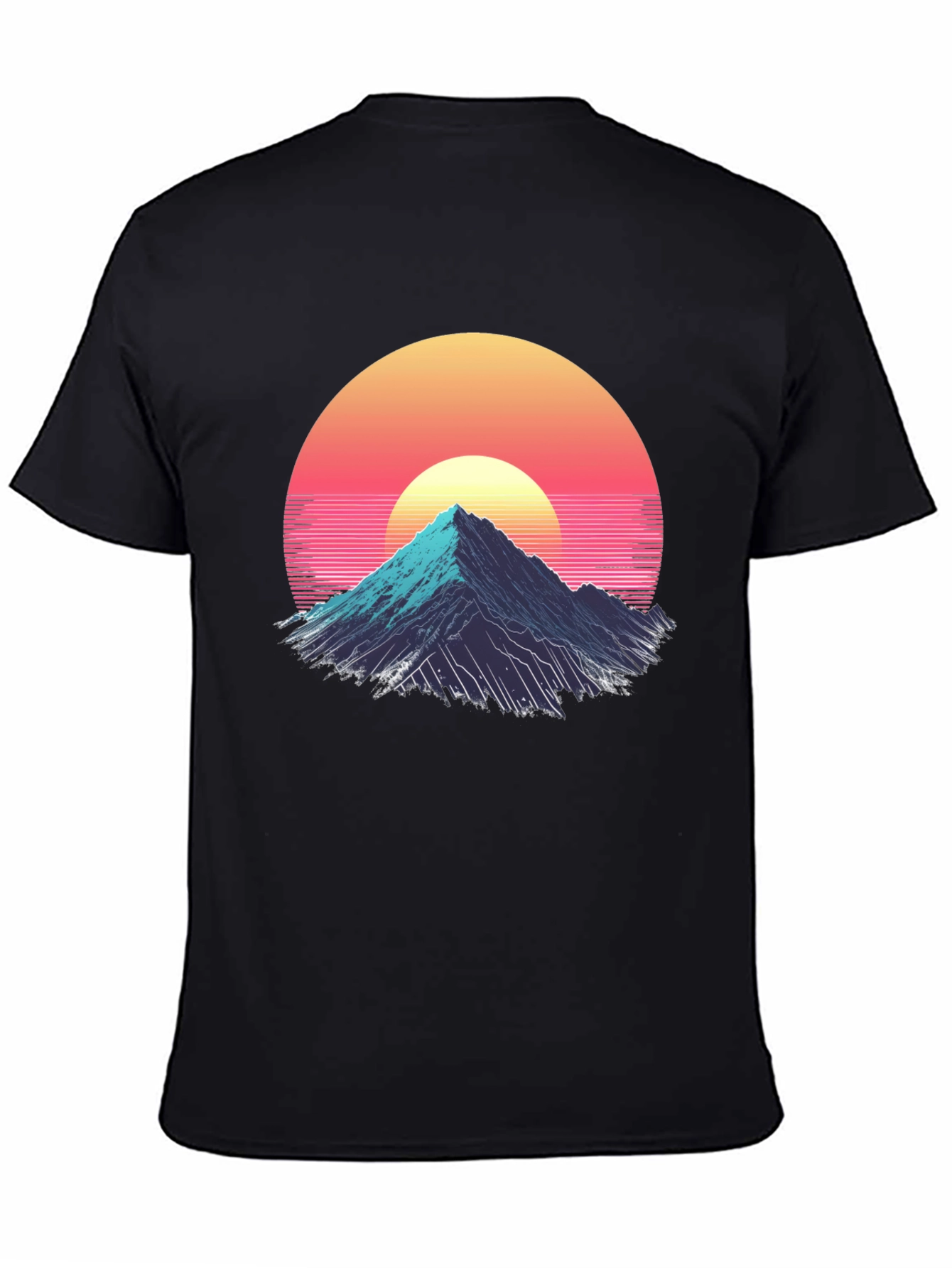 Retro Mountain Sunset Graphic Tee - Black