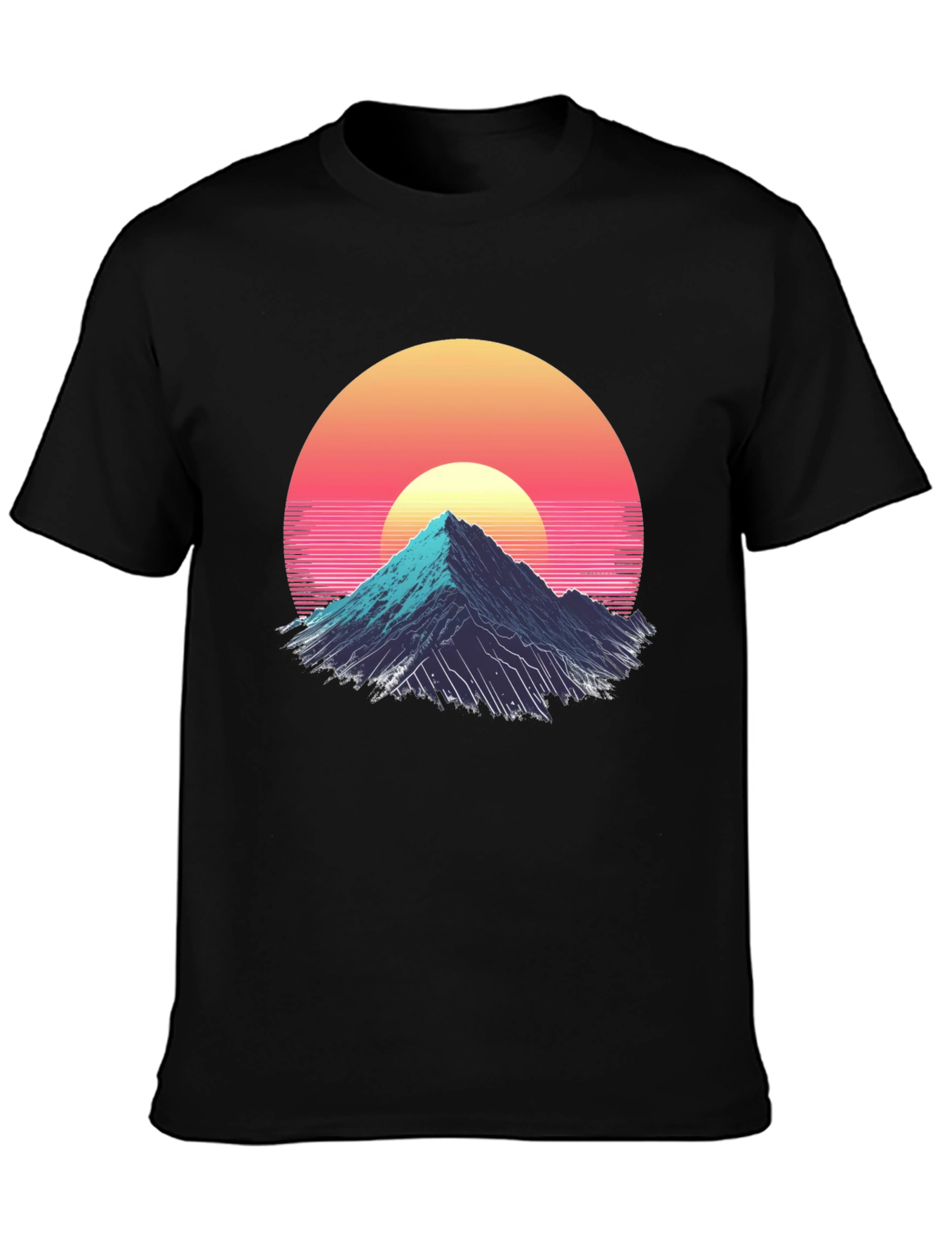 Retro Mountain Sunset Graphic Tee - Black