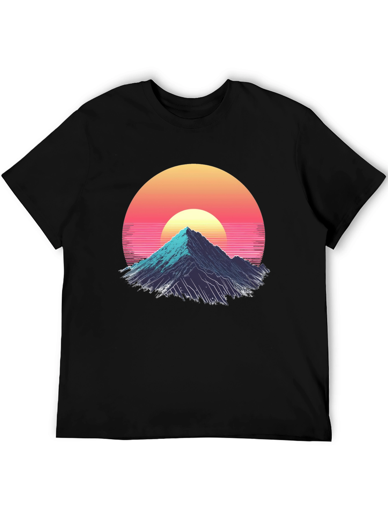 Retro Mountain Sunset Graphic Tee - Black