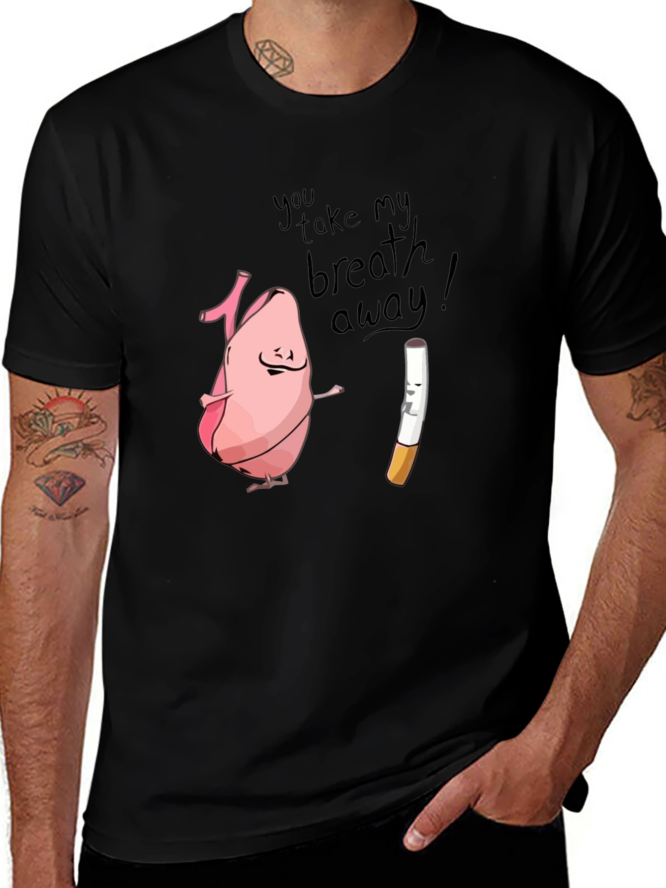 Humorous Lung & Cigarette Black T-Shirt