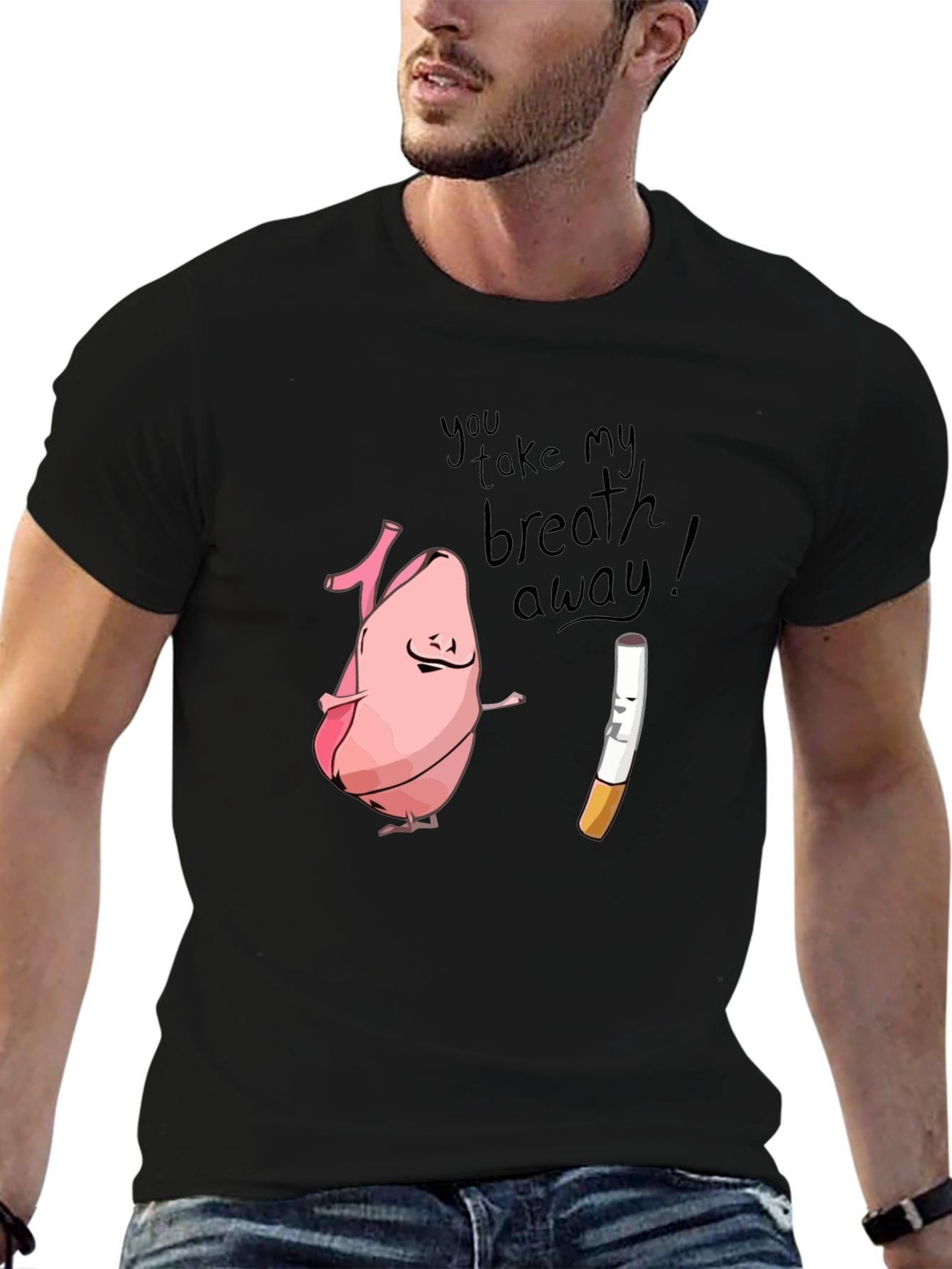 Humorous Lung & Cigarette Black T-Shirt