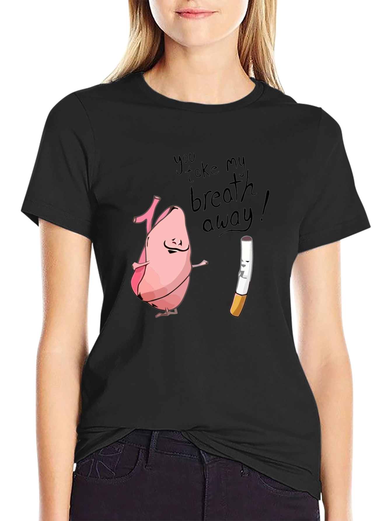 Humorous Lung & Cigarette Black T-Shirt