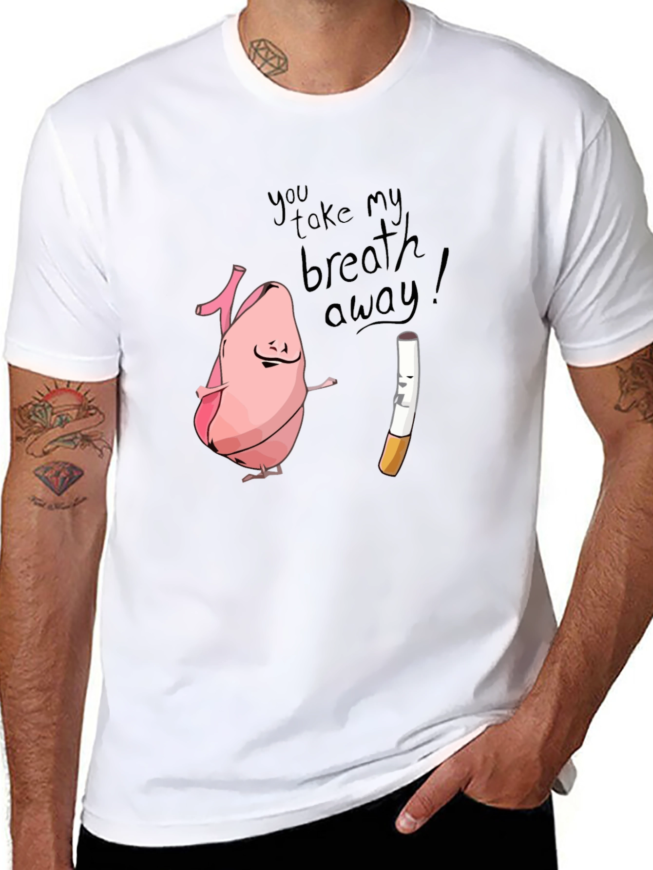 Humorous Lung & Cigarette Black T-Shirt
