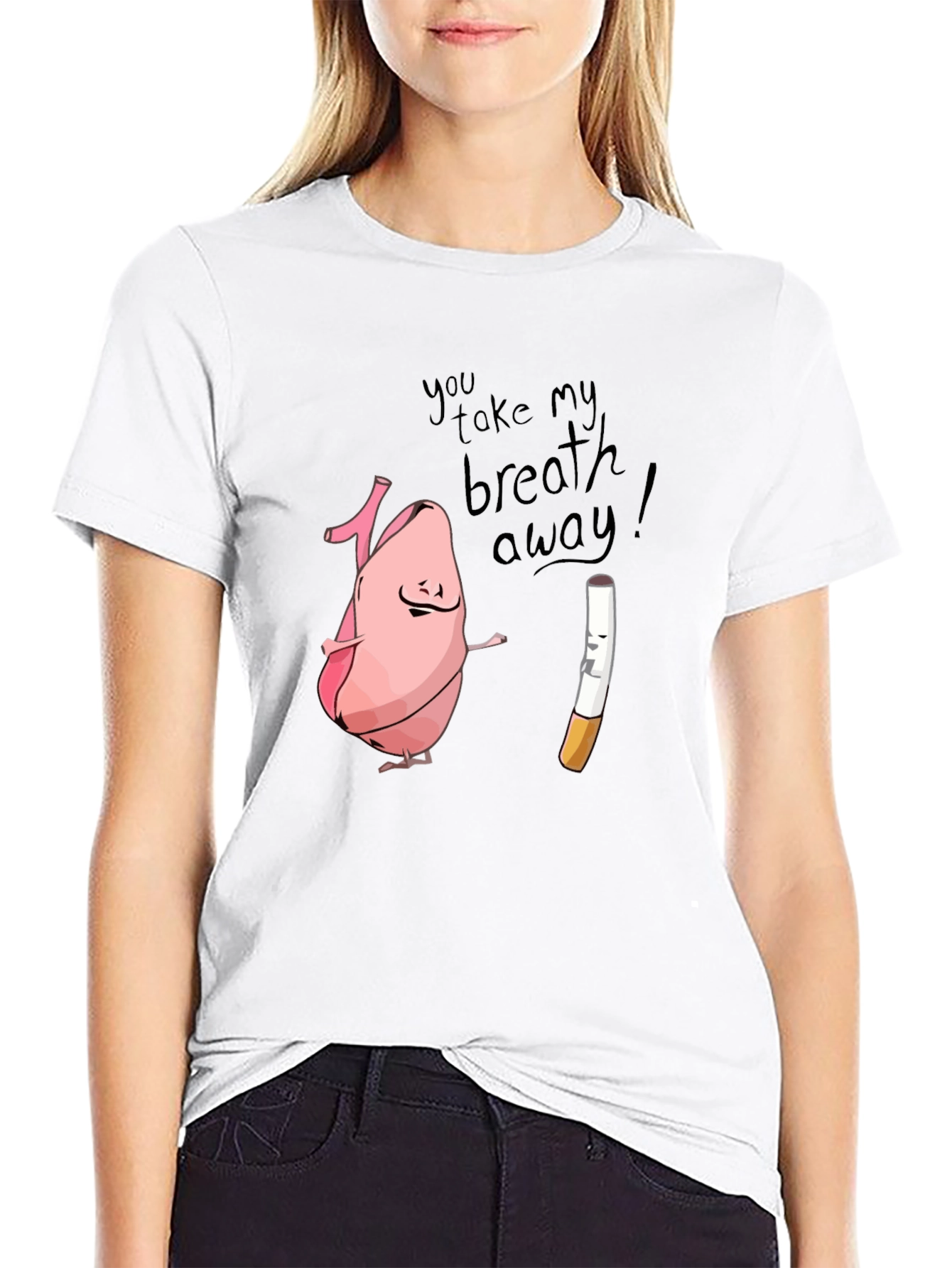 Humorous Lung & Cigarette Black T-Shirt