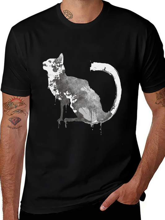 Watercolor Cat Graphic Black T-Shirt