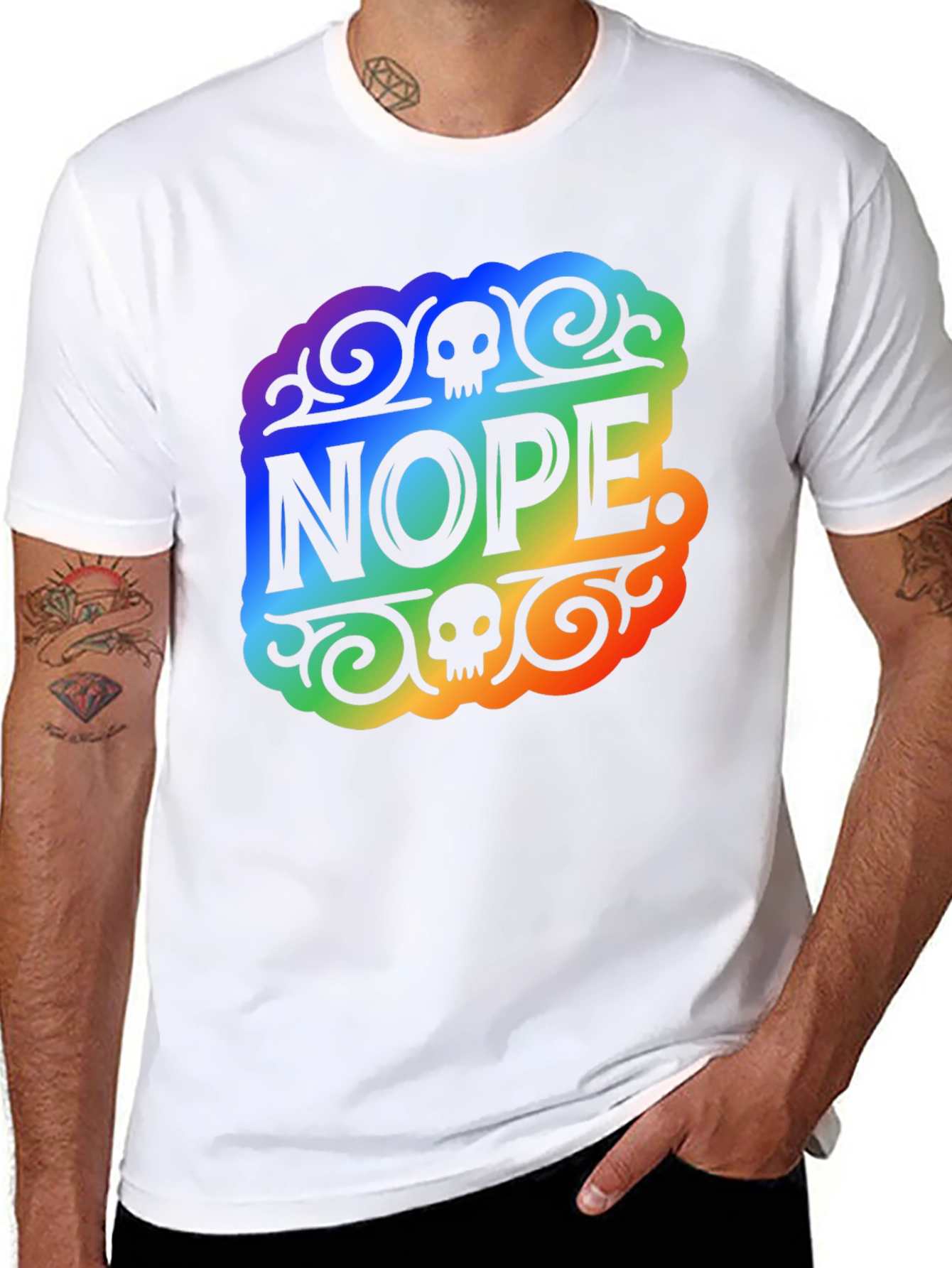 Rainbow NOPE Skull Graphic Black T-Shirt