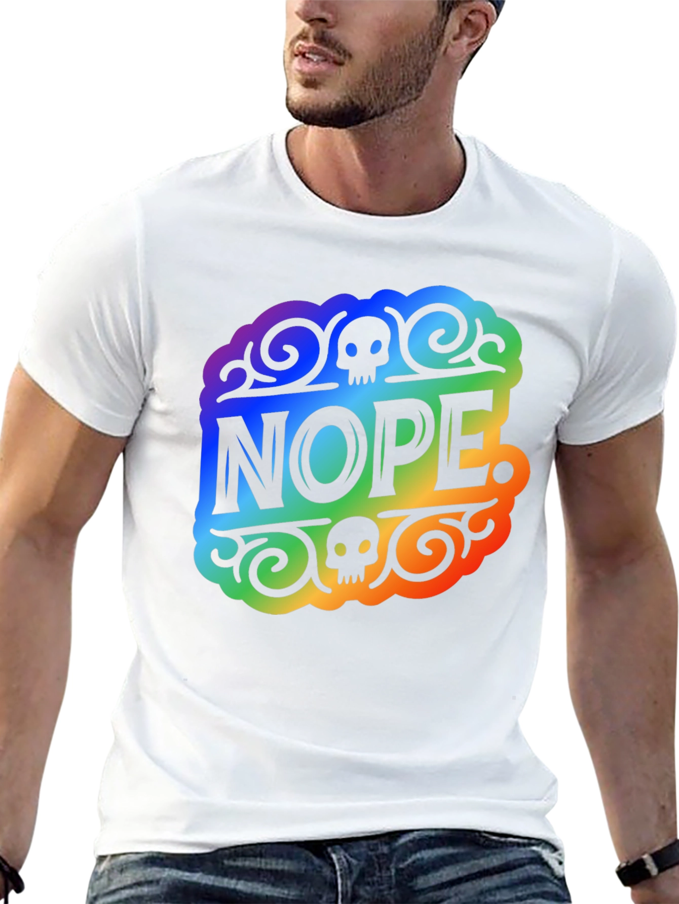 Rainbow NOPE Skull Graphic Black T-Shirt